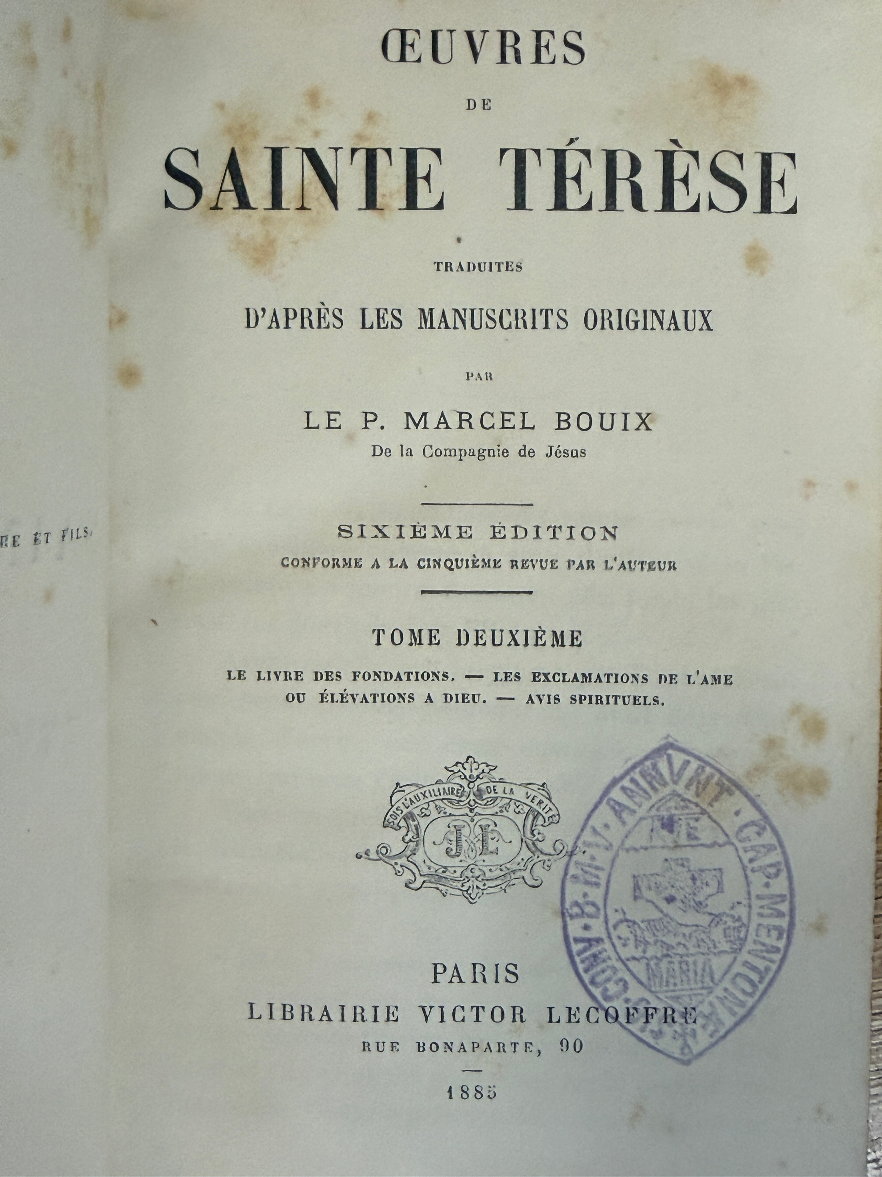 Antique French Leather-Bound “Œuvres de Sainte Thérèse” | 3-Volume Set | Paris, 1884–1885