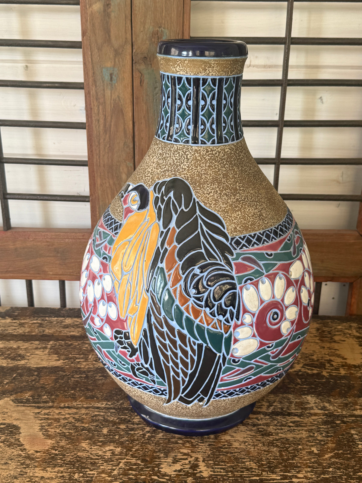 Monumental Amphora Bird & Floral Vase