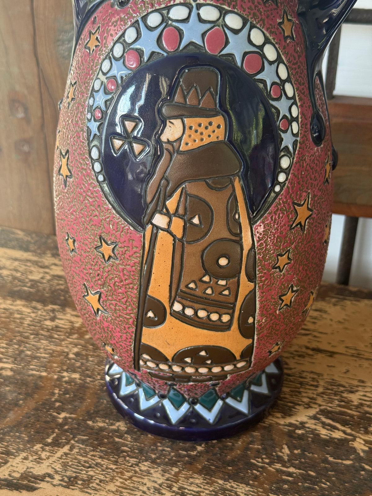 Amphora Figural & Star Ceramic Ewer — Cobalt & Rose