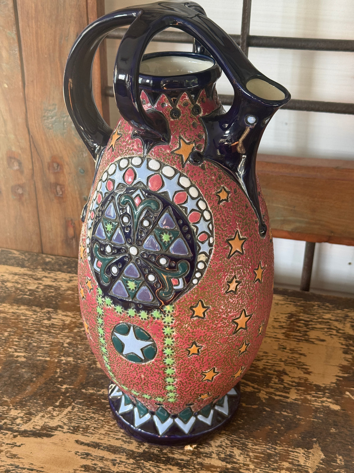 Amphora Figural & Star Ceramic Ewer — Cobalt & Rose