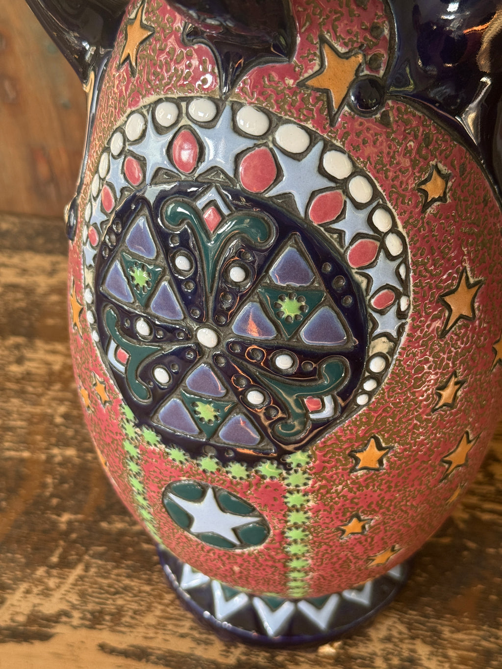 Amphora Figural & Star Ceramic Ewer — Cobalt & Rose