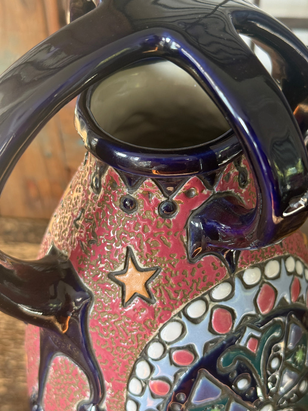 Amphora Figural & Star Ceramic Ewer — Cobalt & Rose