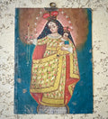 1884 Nuestra Señora del Socavón Retablo on Tin | Antique Mexican Oil Painting | 19th Century Catholic Folk Ar