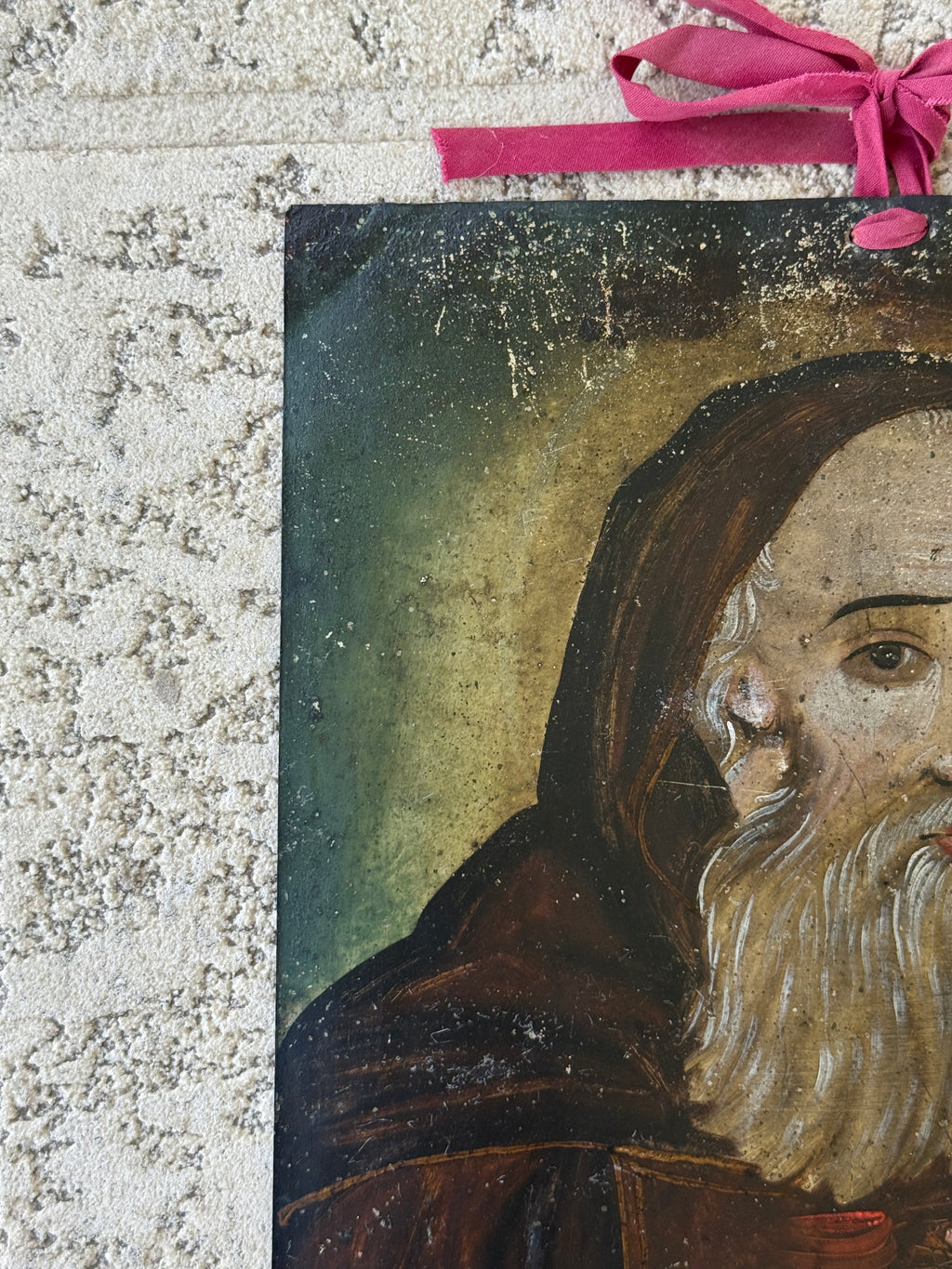 19th Century Mexican Oil on Tin Retablo | Saint Francis of Paola | Antique Religious Folk Art