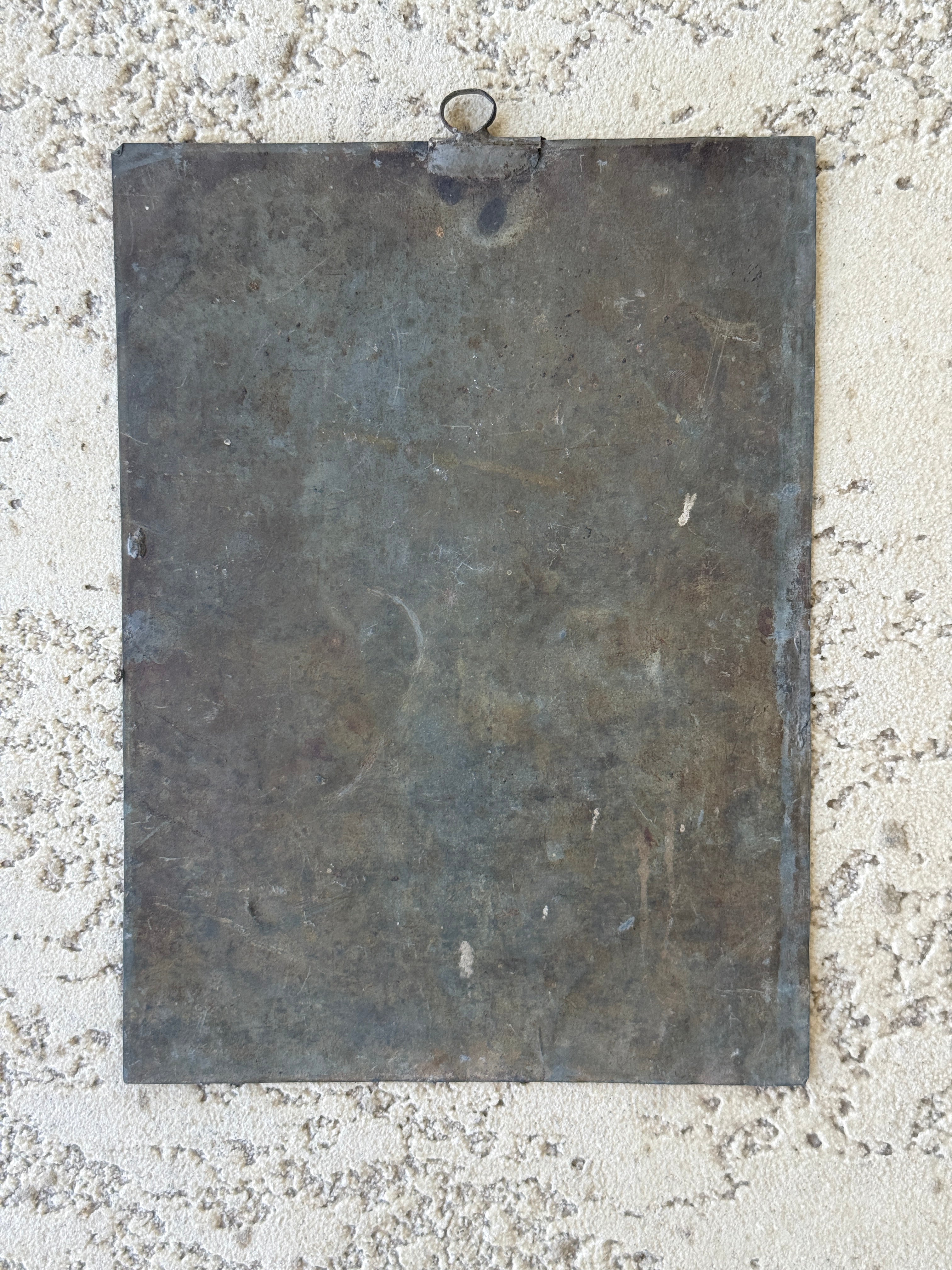 1884 Nuestra Señora del Socavón Retablo on Tin | Antique Mexican Oil Painting | 19th Century Catholic Folk Ar