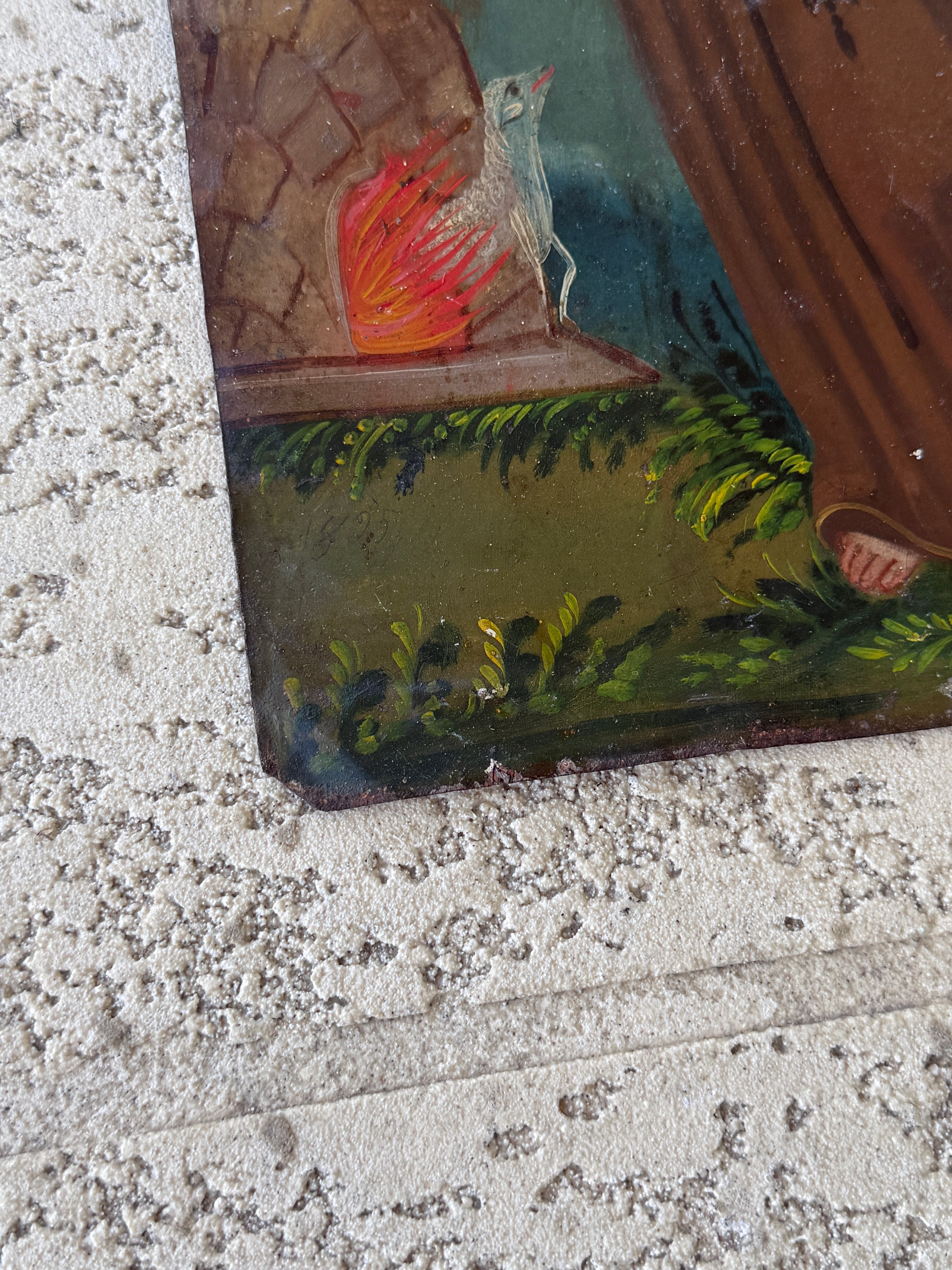 19th Century Saint Francis of Paola Oil on Tin Retablo | Mexican Folk Art Devotional Painting