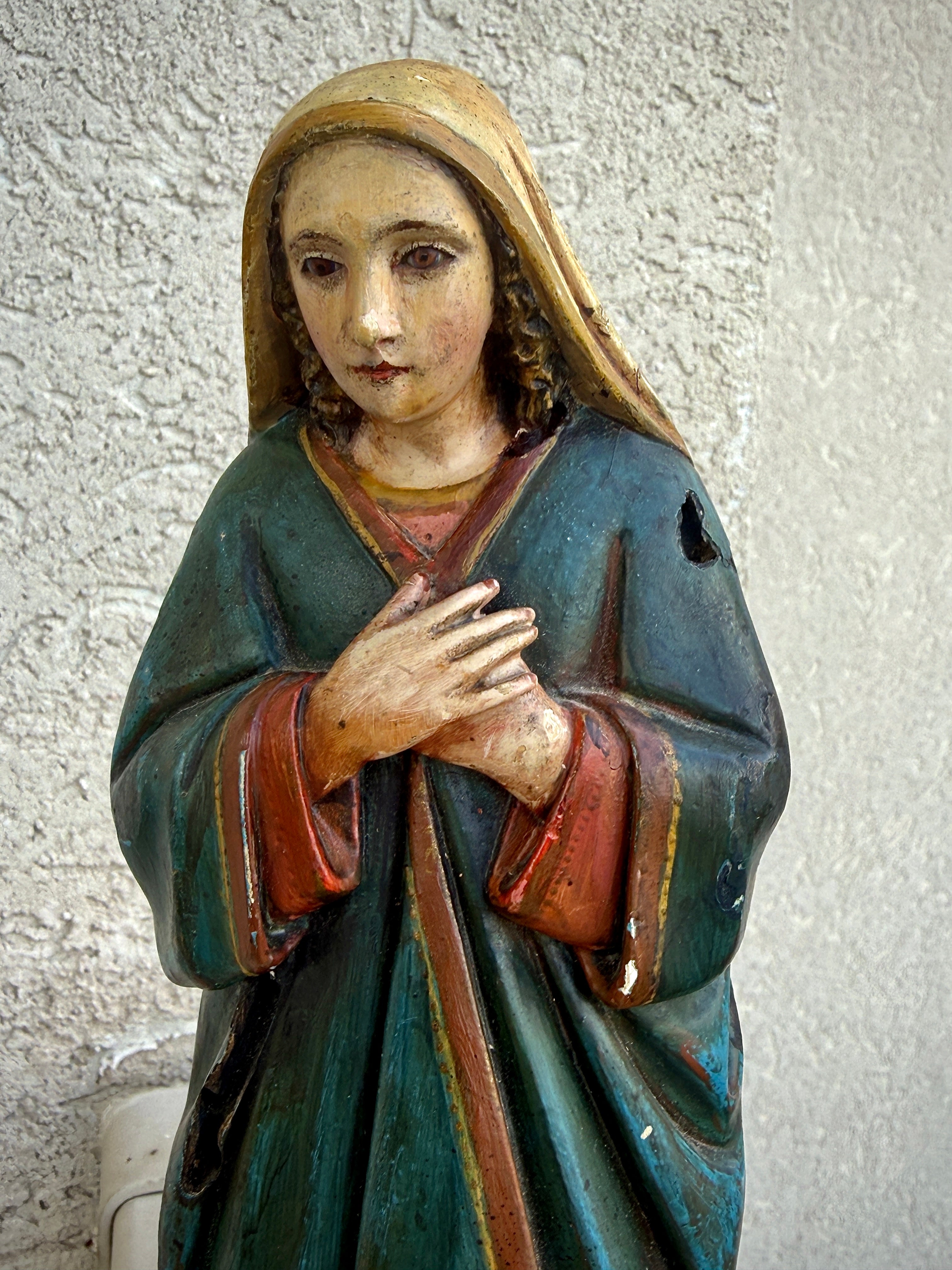 19th Century Our Lady of Sorrows Santo | Hand-Carved & Polychromed Wood Sculpture