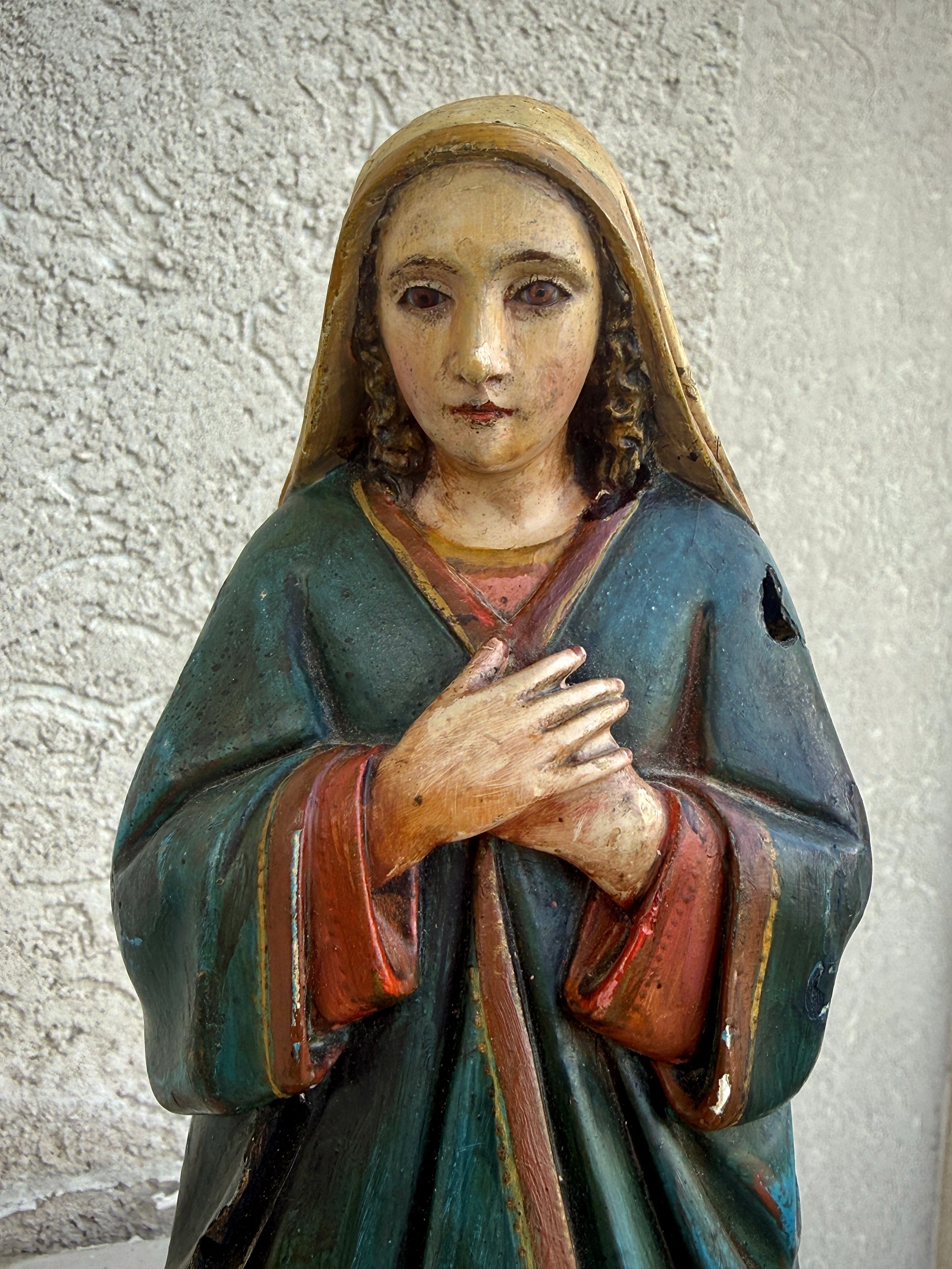 19th Century Our Lady of Sorrows Santo | Hand-Carved & Polychromed Wood Sculpture