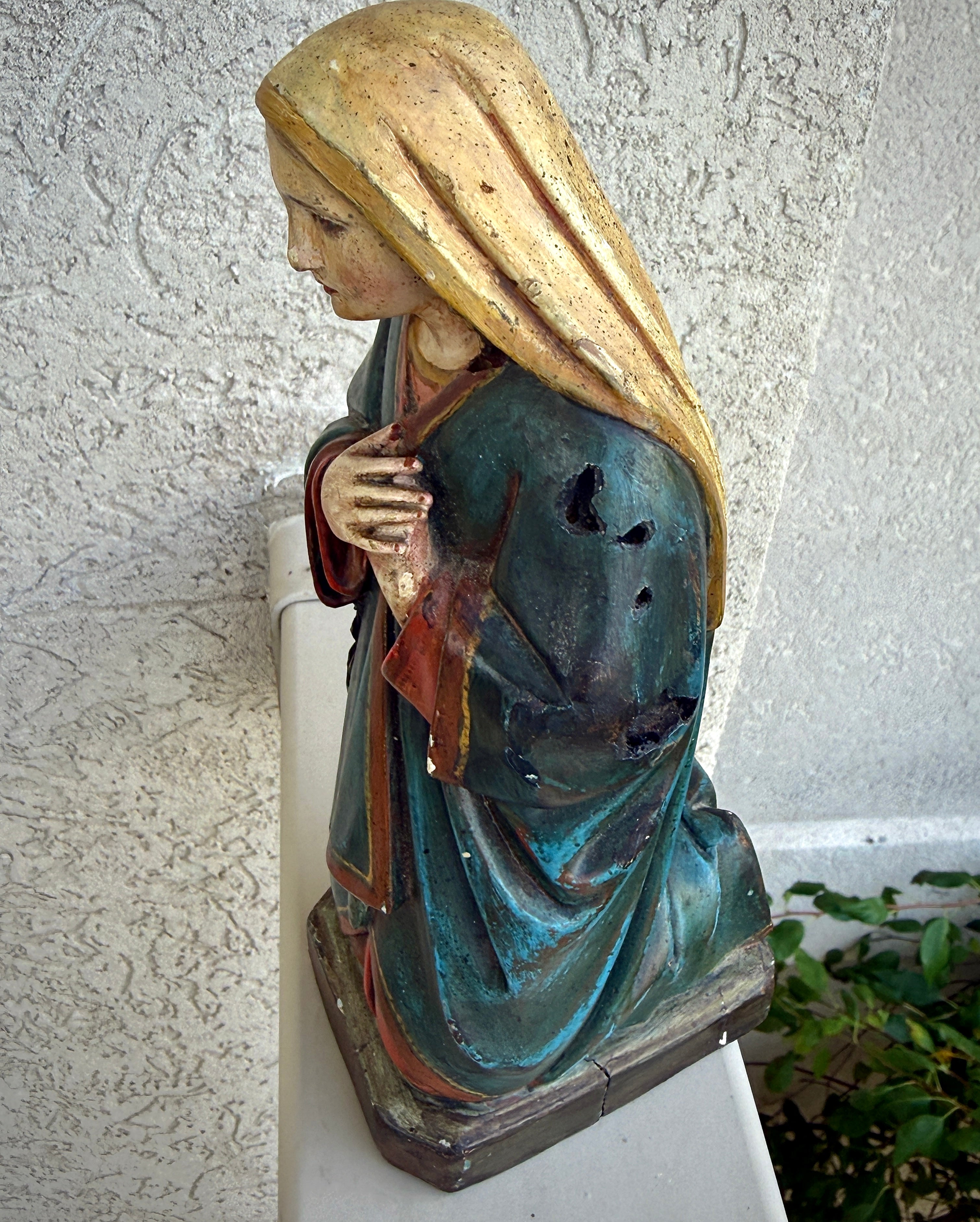 19th Century Our Lady of Sorrows Santo | Hand-Carved & Polychromed Wood Sculpture