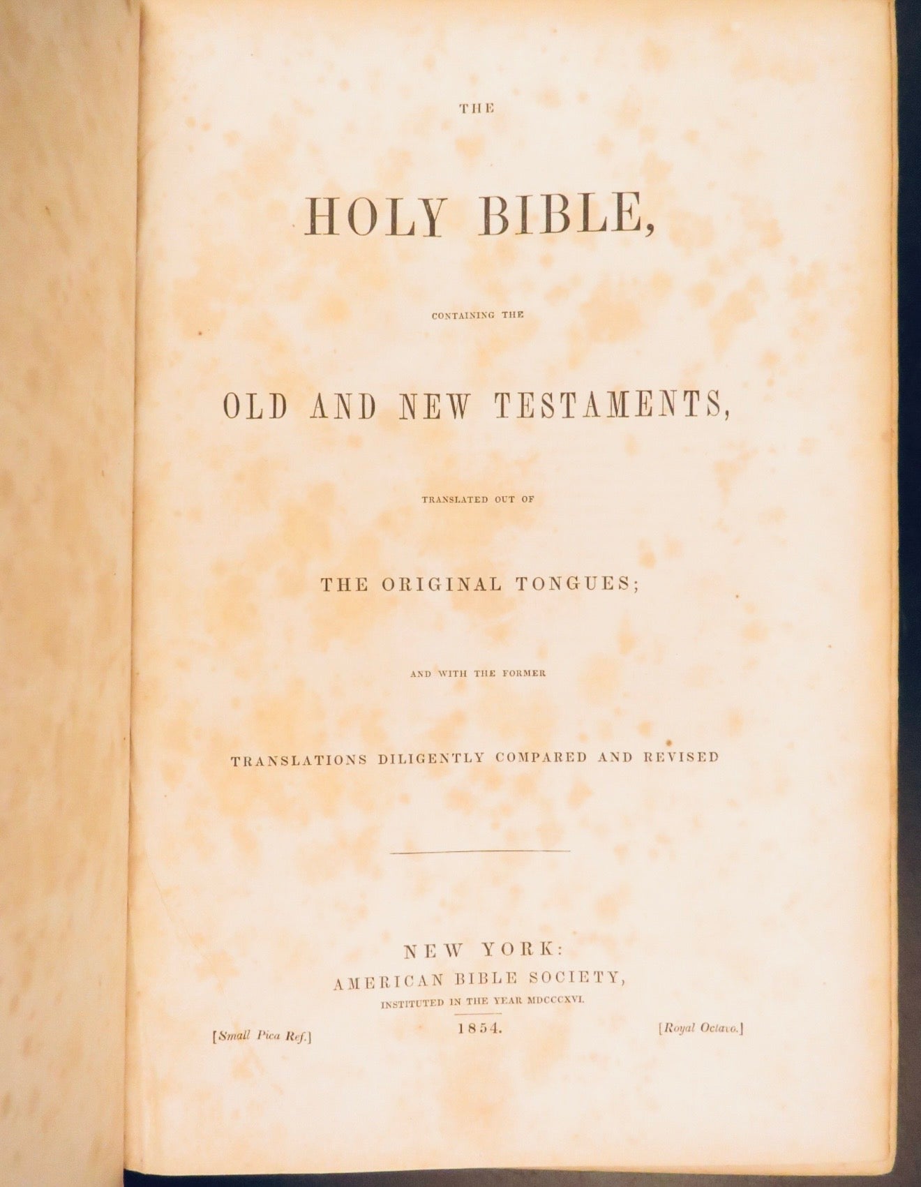 1854 Holy Bible | American Bible Society King James Version | Full Leather Family Bible