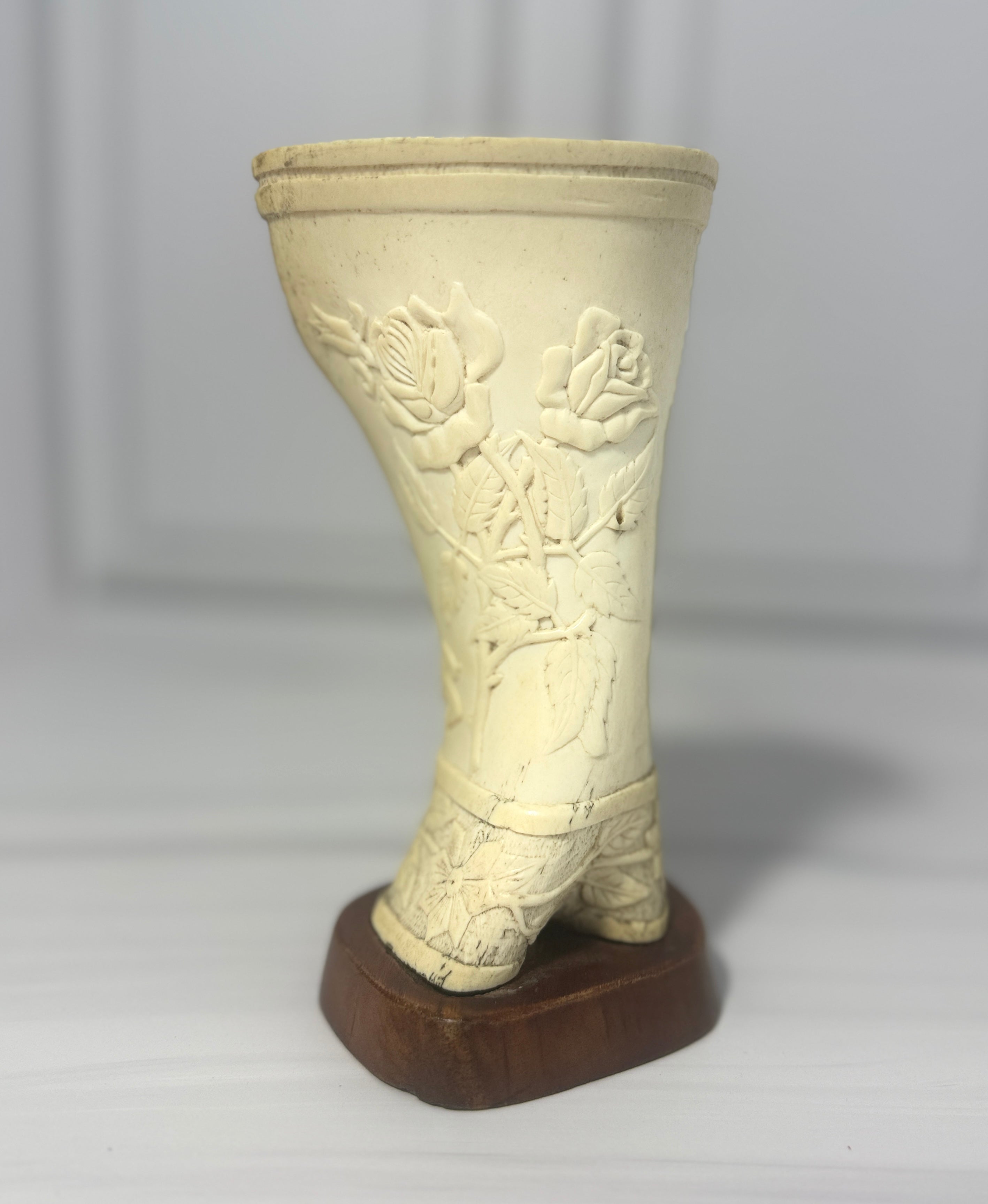 WWI Internment Camp Carved Art Vase "In Remembrance of the Great War" Rose Motif