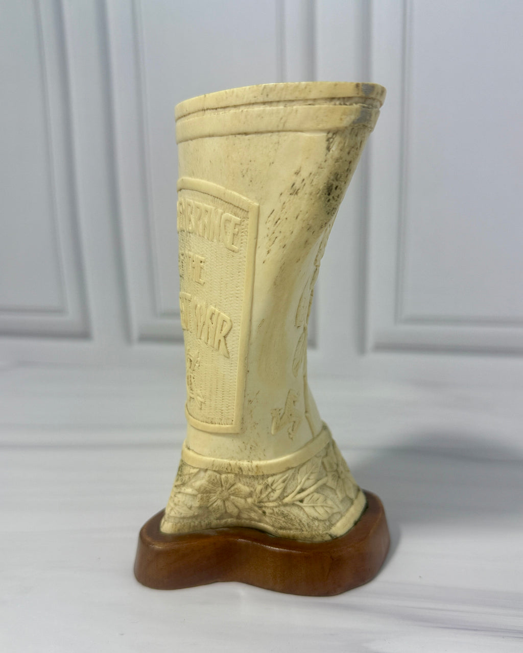 WWI Internment Camp Carved Art Vase "In Remembrance of the Great War" Rose Motif