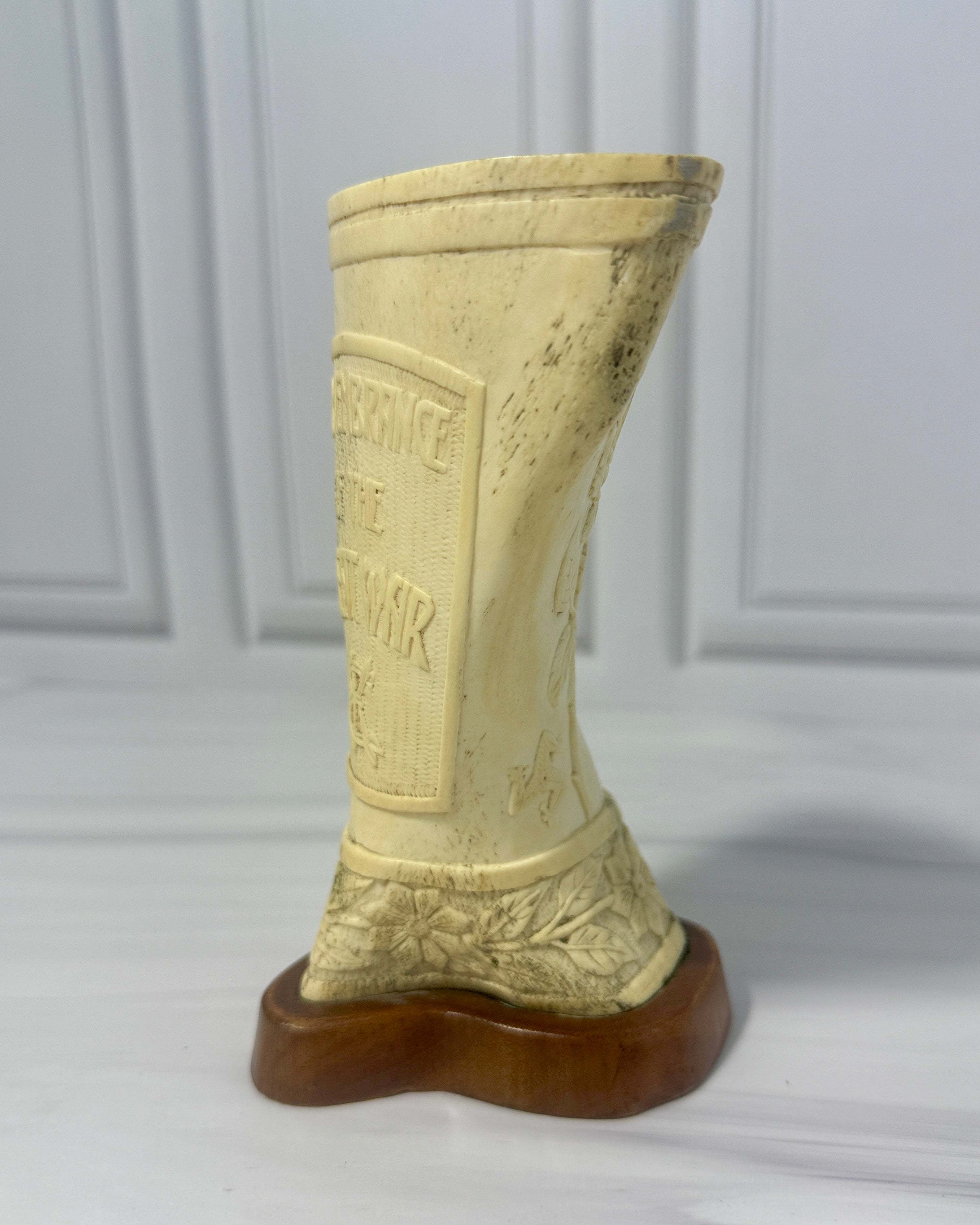 WWI Internment Camp Carved Art Vase "In Remembrance of the Great War" Rose Motif