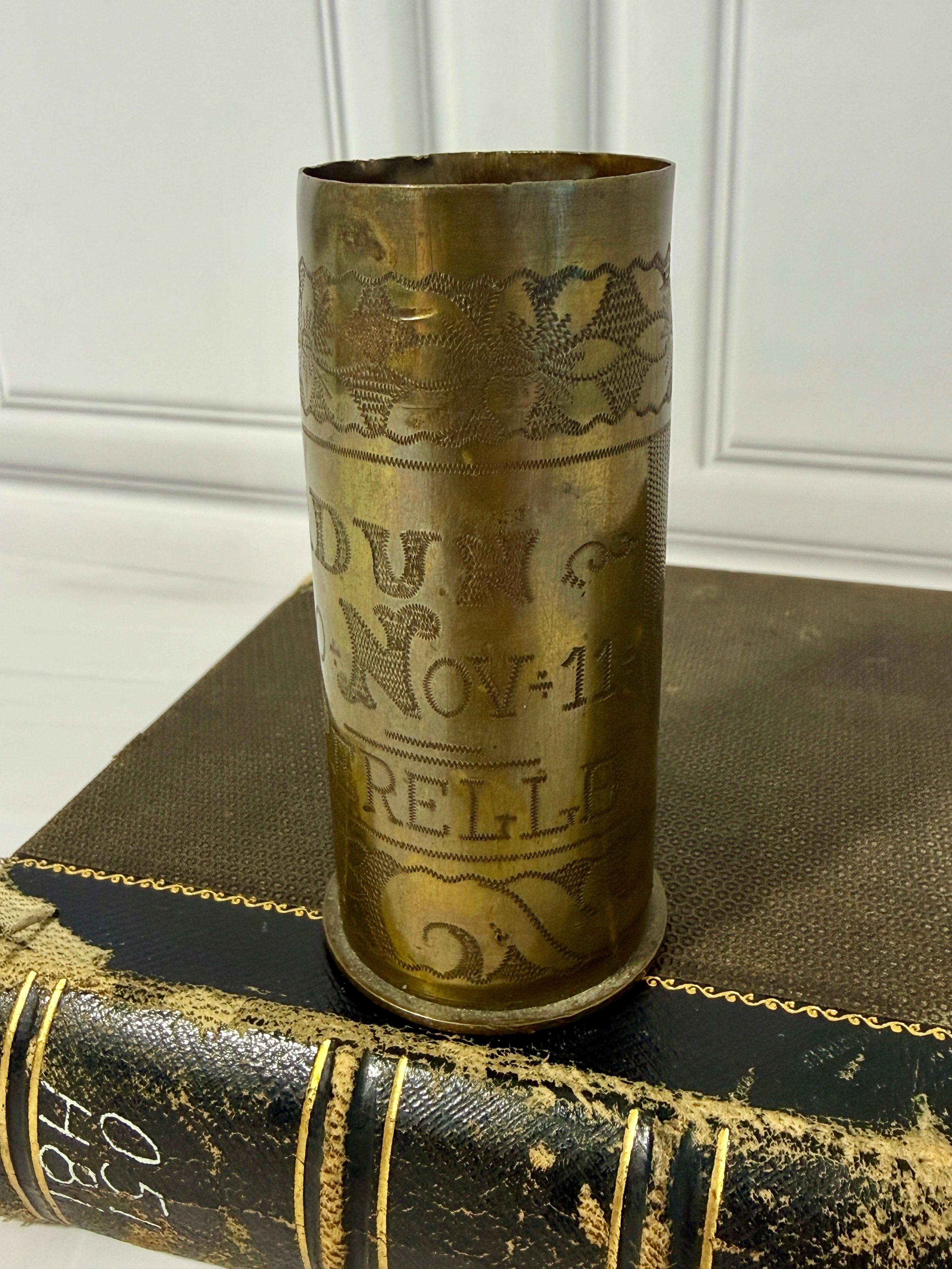 Antique French WWI 37mm Trench Art Shell Casing Verdun Oct 30-Nov 11 Perello