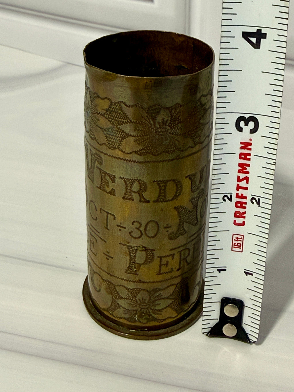 Antique French WWI 37mm Trench Art Shell Casing Verdun Oct 30-Nov 11 Perello
