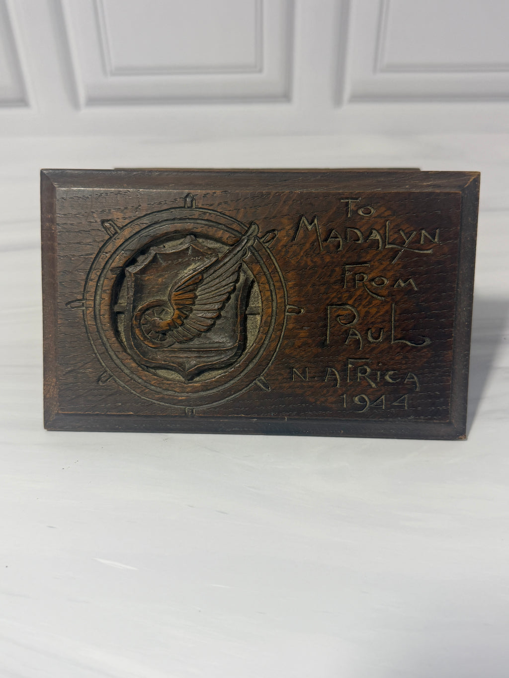 WWII US Army Transportation Corps Hand Carved Wood Box – North Africa 1944 Keepsake