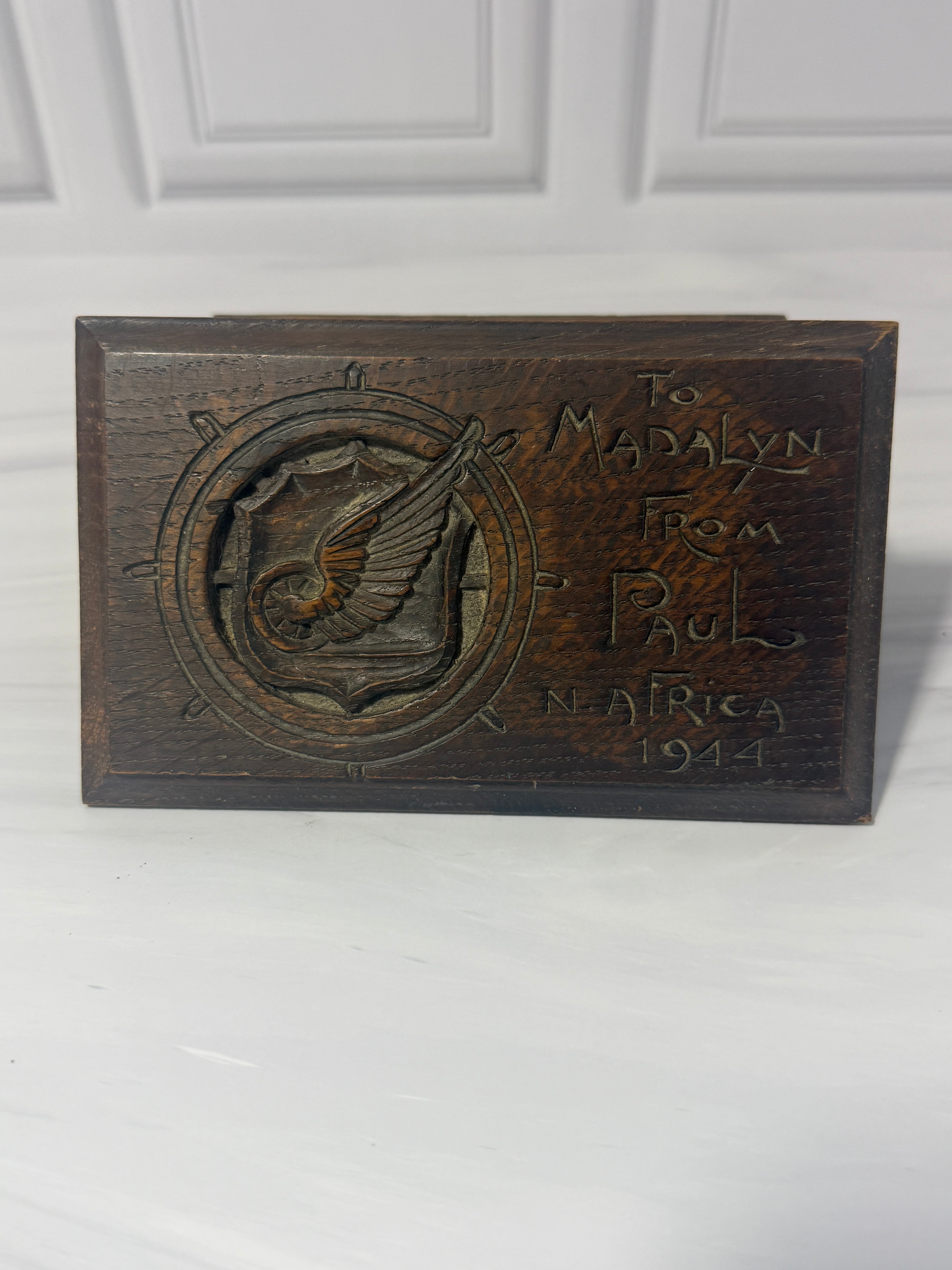 WWII US Army Transportation Corps Hand Carved Wood Box – North Africa 1944 Keepsake