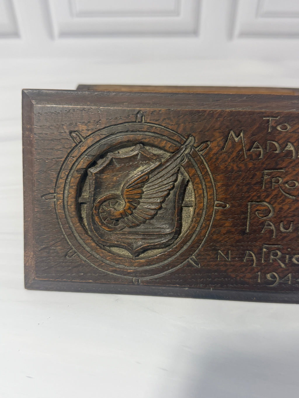 WWII US Army Transportation Corps Hand Carved Wood Box – North Africa 1944 Keepsake