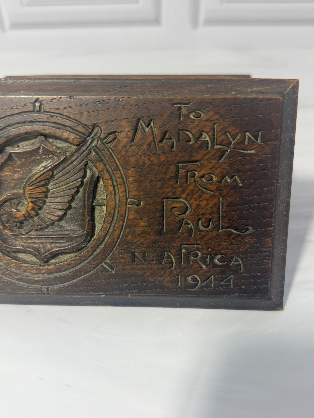 WWII US Army Transportation Corps Hand Carved Wood Box – North Africa 1944 Keepsake