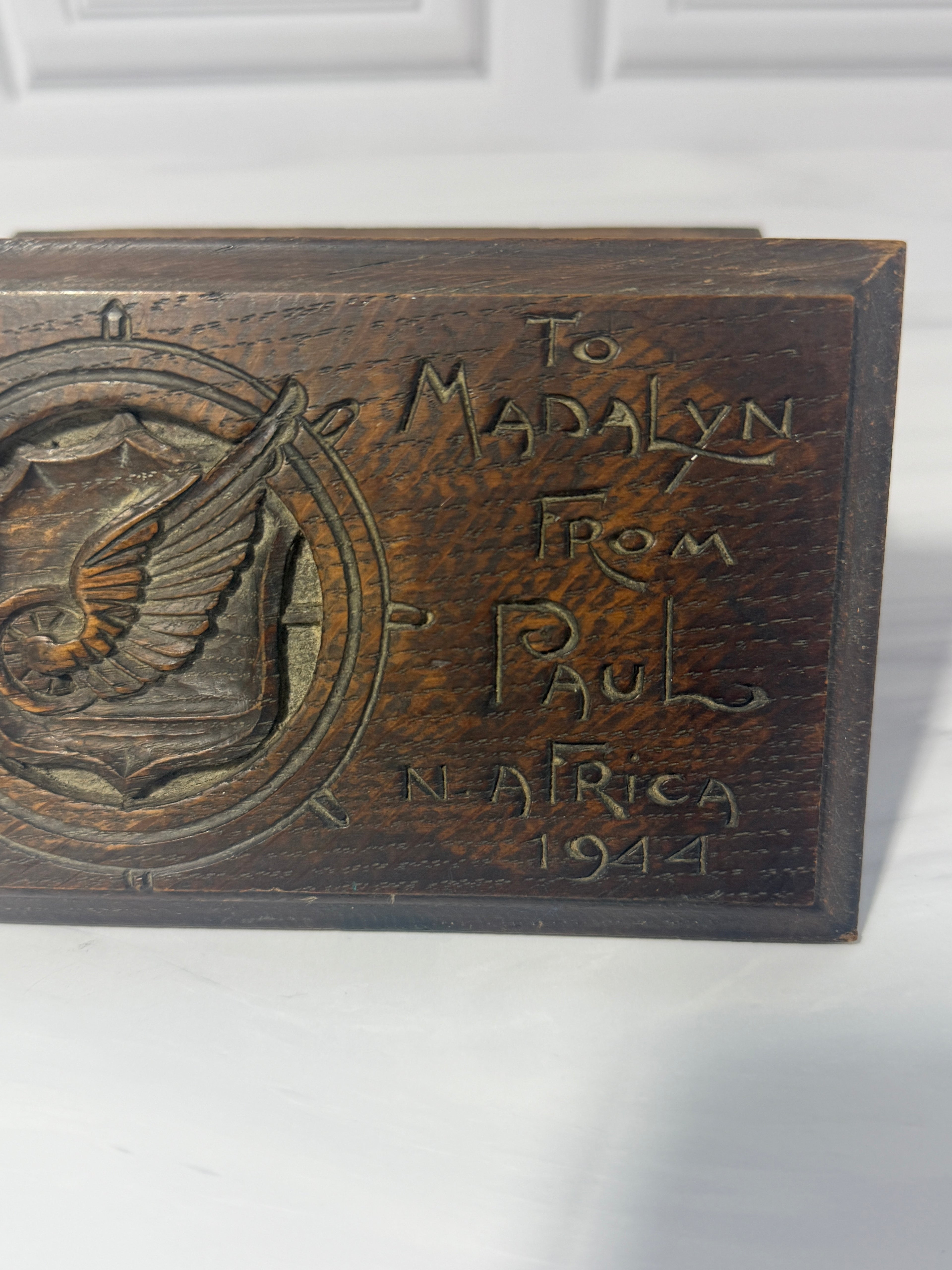 WWII US Army Transportation Corps Hand Carved Wood Box – North Africa 1944 Keepsake