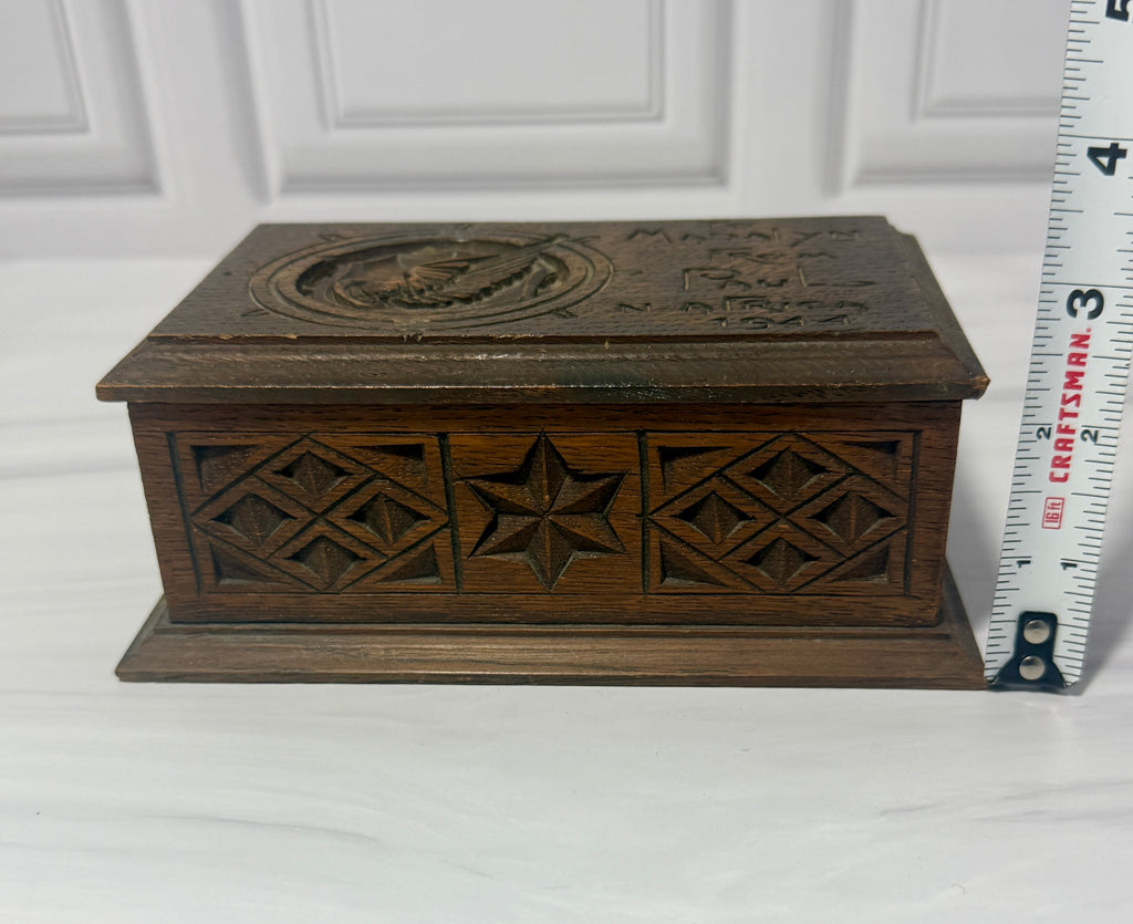 WWII US Army Transportation Corps Hand Carved Wood Box – North Africa 1944 Keepsake