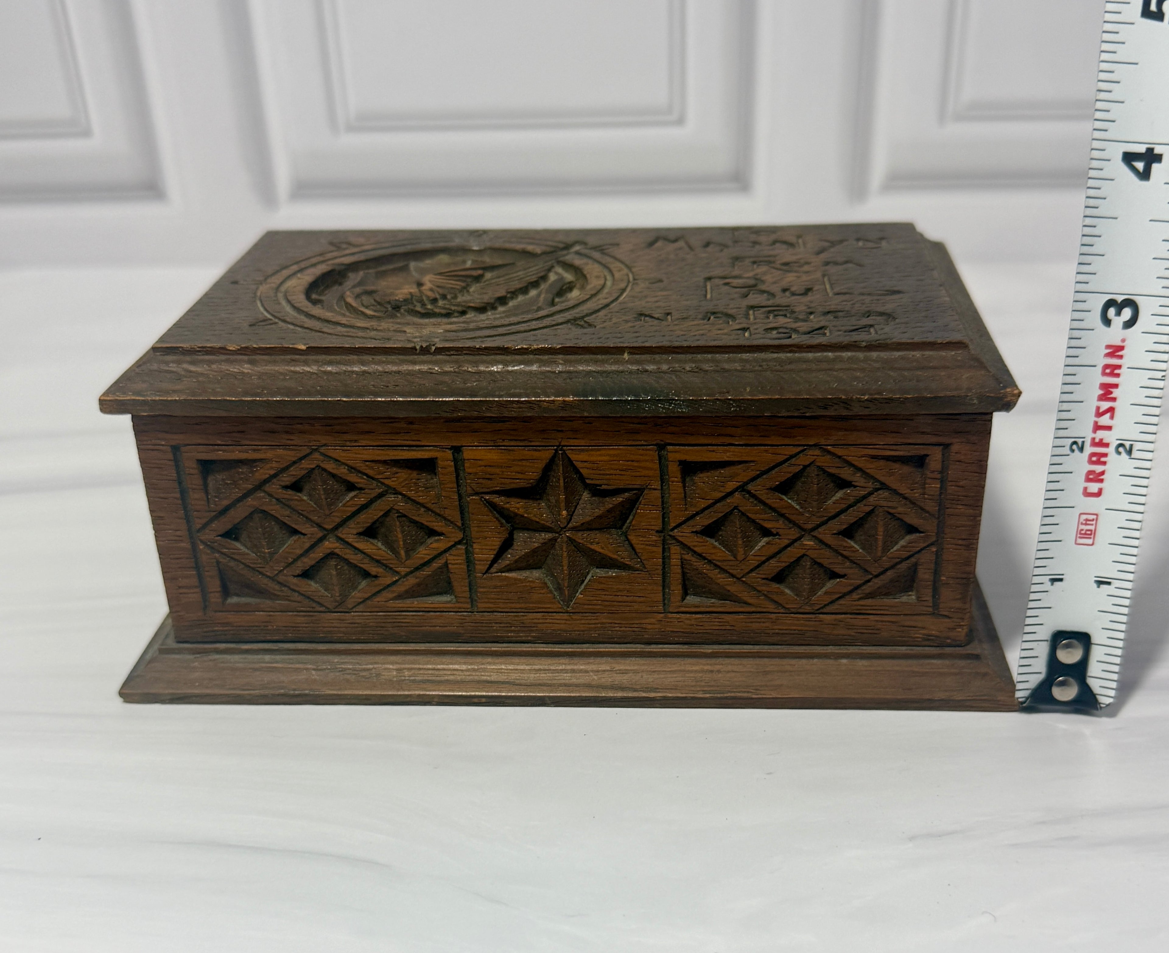 WWII US Army Transportation Corps Hand Carved Wood Box – North Africa 1944 Keepsake