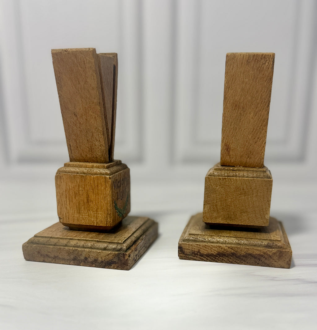 Vintage Pair of "Victory Light" Wooden Candle Holders – Germany 1945 WWII Commemorative