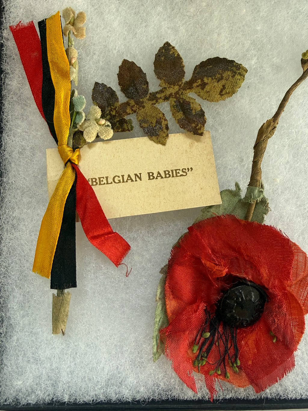 WWI Belgian Relief Fund "Belgian Babies" Corsage & Early Haig's Fund Silk Poppy