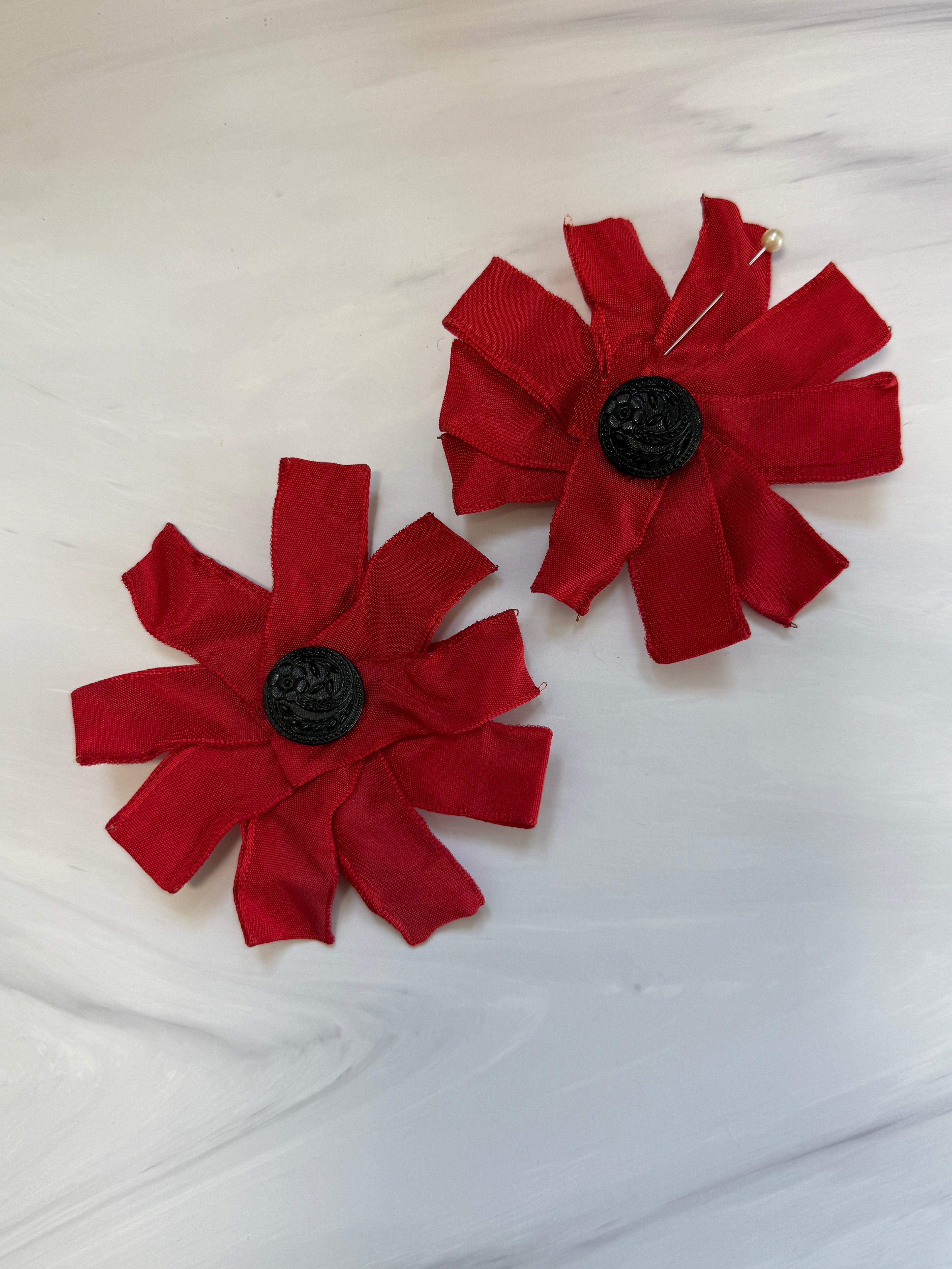 Pair of Vintage Handmade Remembrance Ribbon Poppies