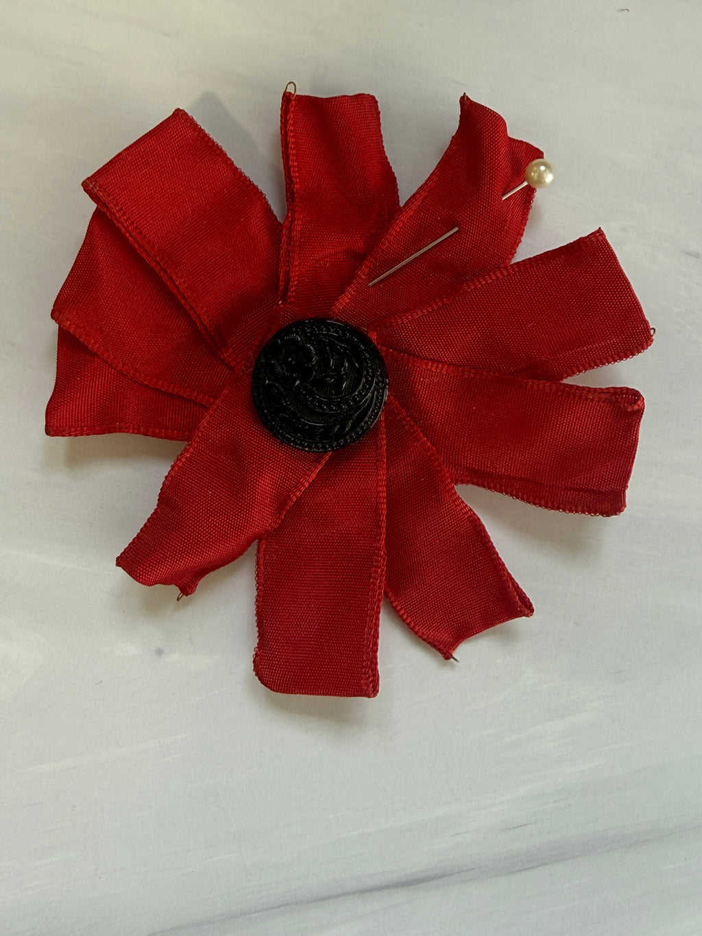 Pair of Vintage Handmade Remembrance Ribbon Poppies