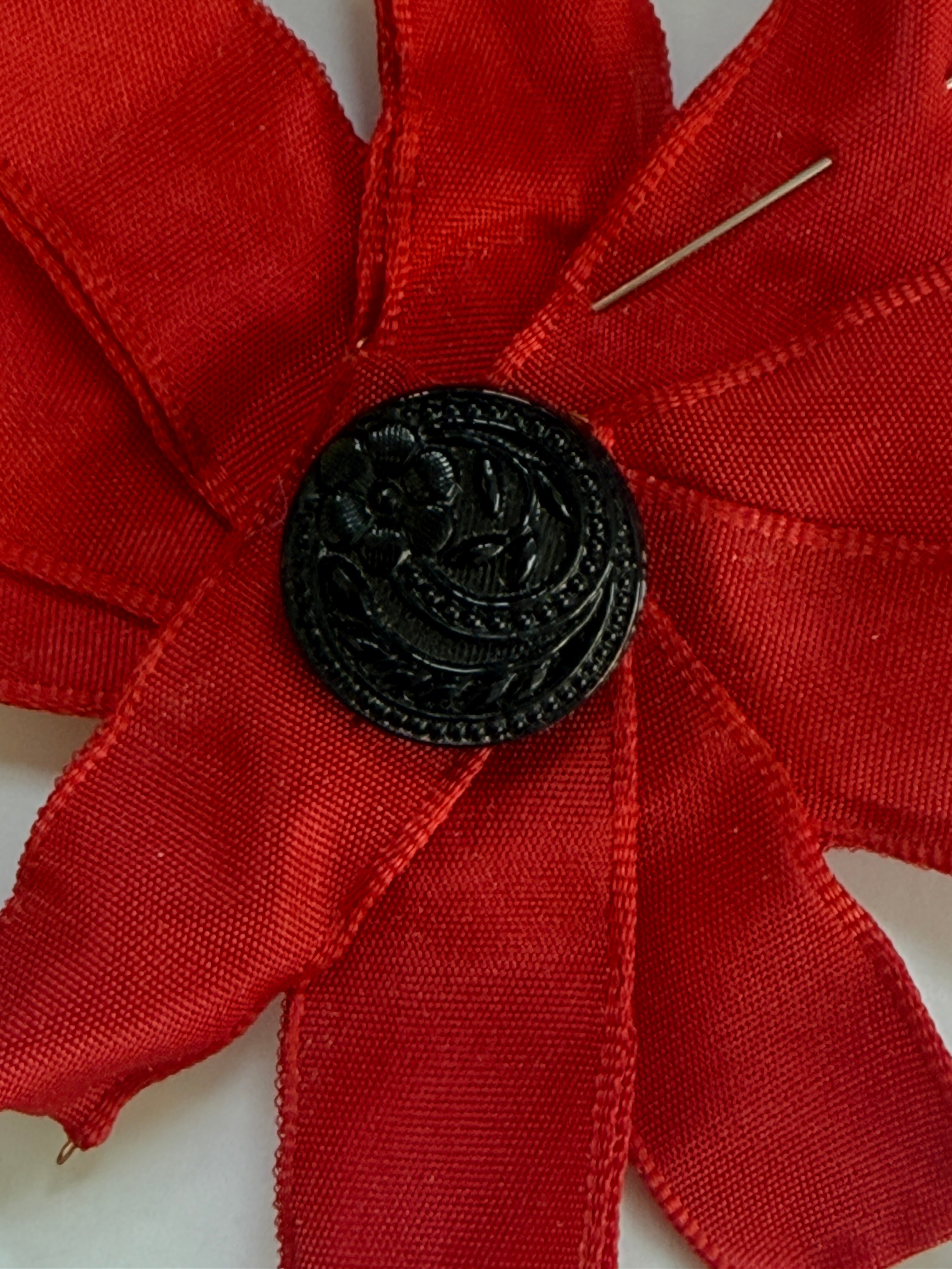 Pair of Vintage Handmade Remembrance Ribbon Poppies