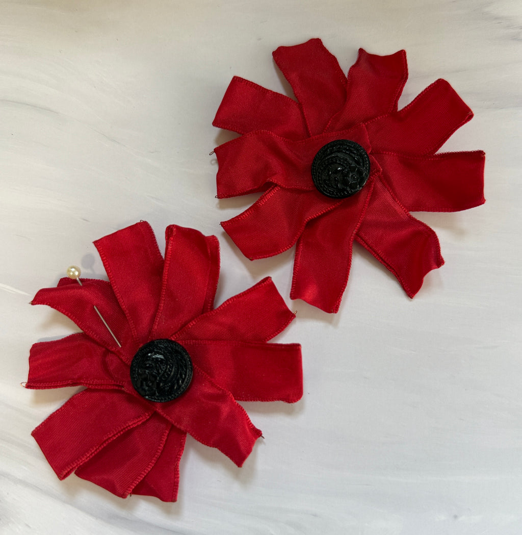 Pair of Vintage Handmade Remembrance Ribbon Poppies