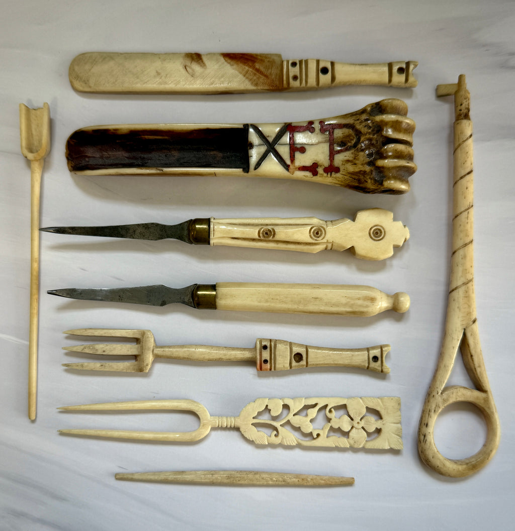 Hand-Carved Bone Art & Utility Tool Collection | WWII-Era Military Provenance