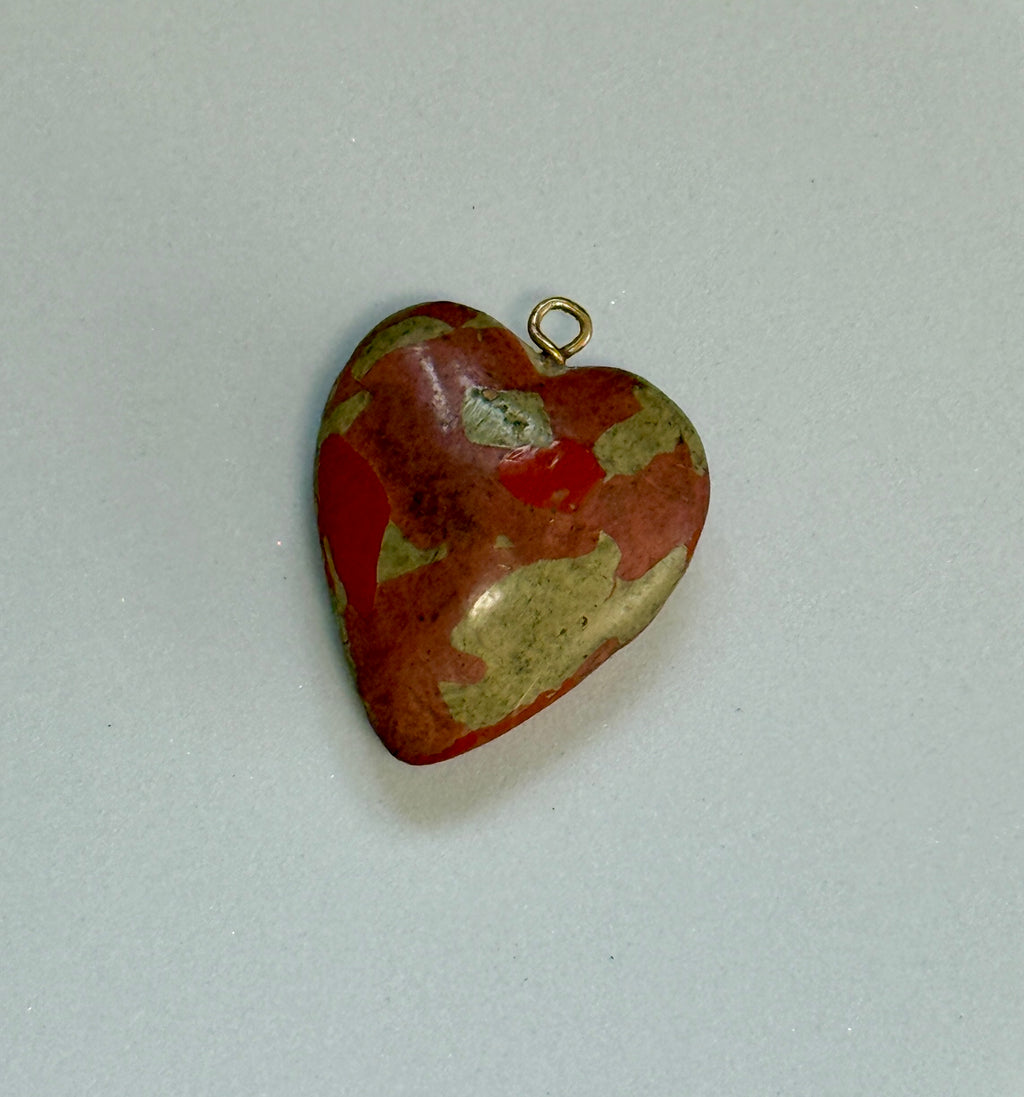 WWI Trench Art Heart Pendant with Turkish Rifle Cartridge Base | Hand Painted Chalk | 1¼"