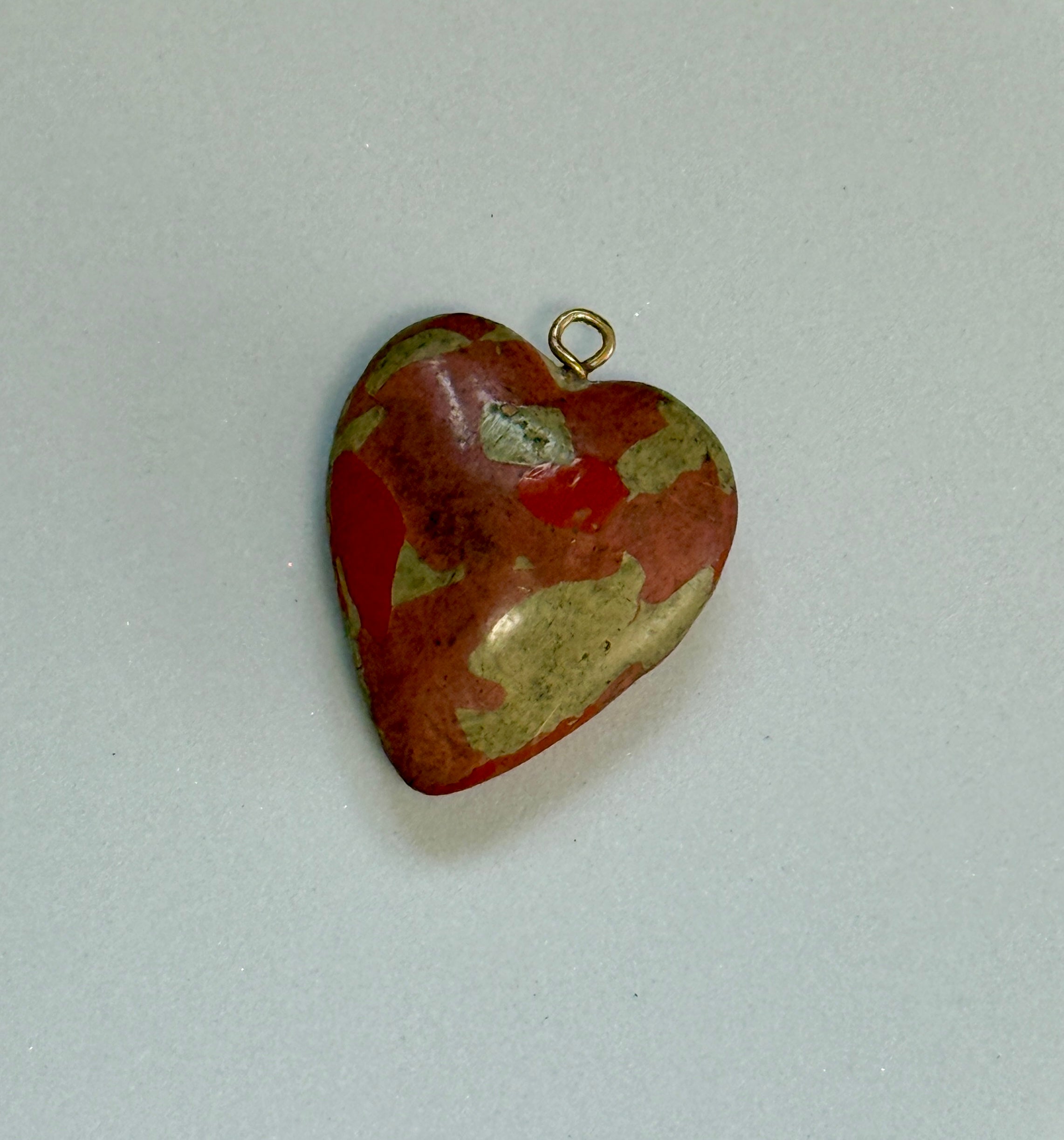WWI Trench Art Heart Pendant with Turkish Rifle Cartridge Base | Hand Painted Chalk | 1¼"