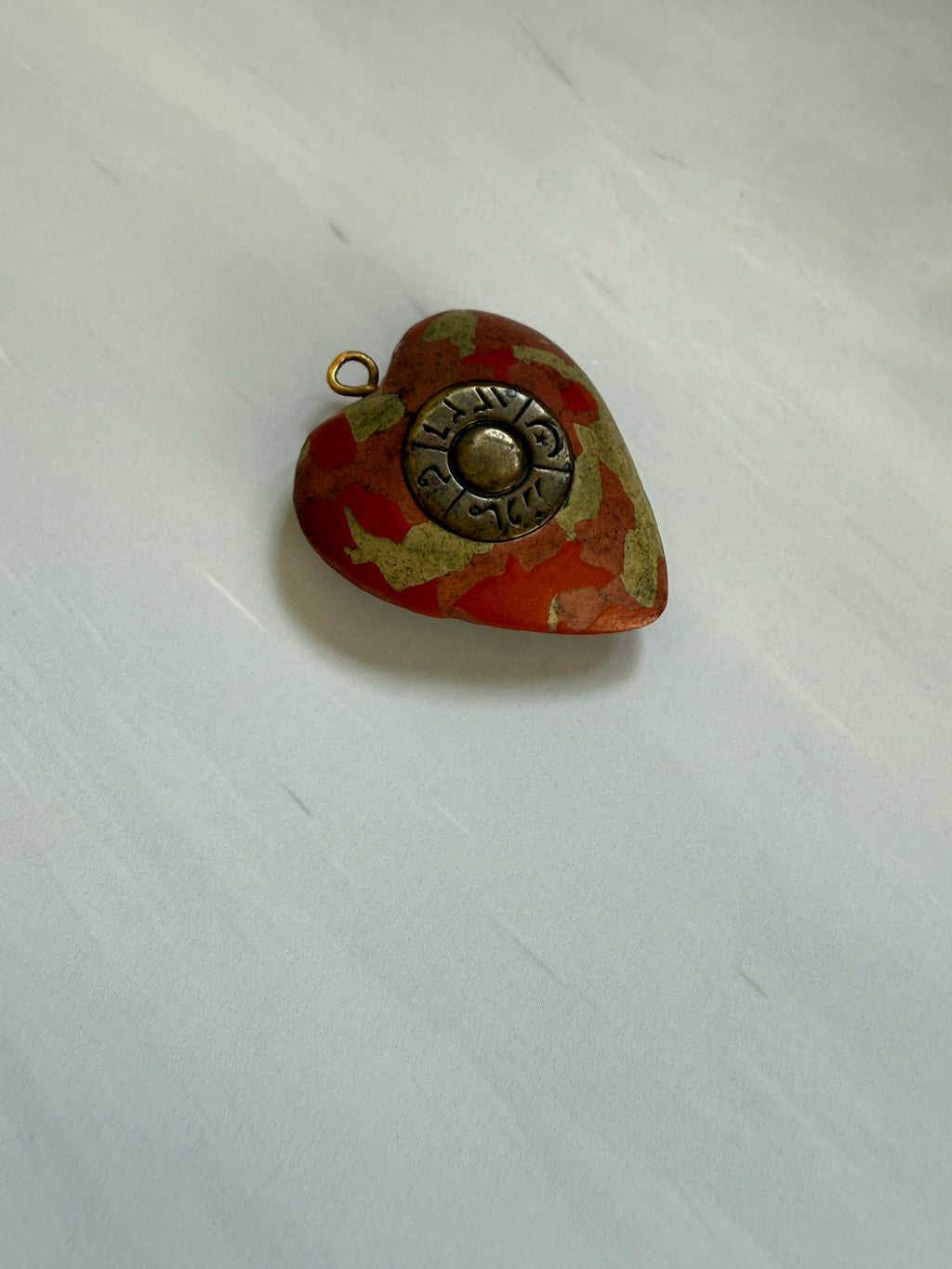 WWI Trench Art Heart Pendant with Turkish Rifle Cartridge Base | Hand Painted Chalk | 1¼"