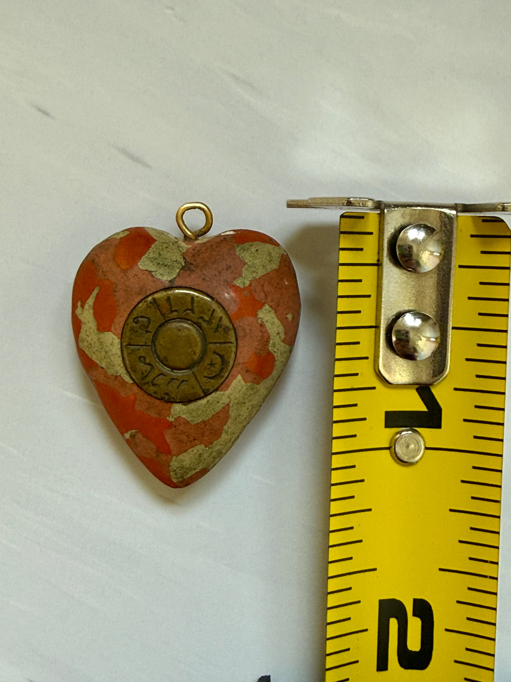 WWI Trench Art Heart Pendant with Turkish Rifle Cartridge Base | Hand Painted Chalk | 1¼"