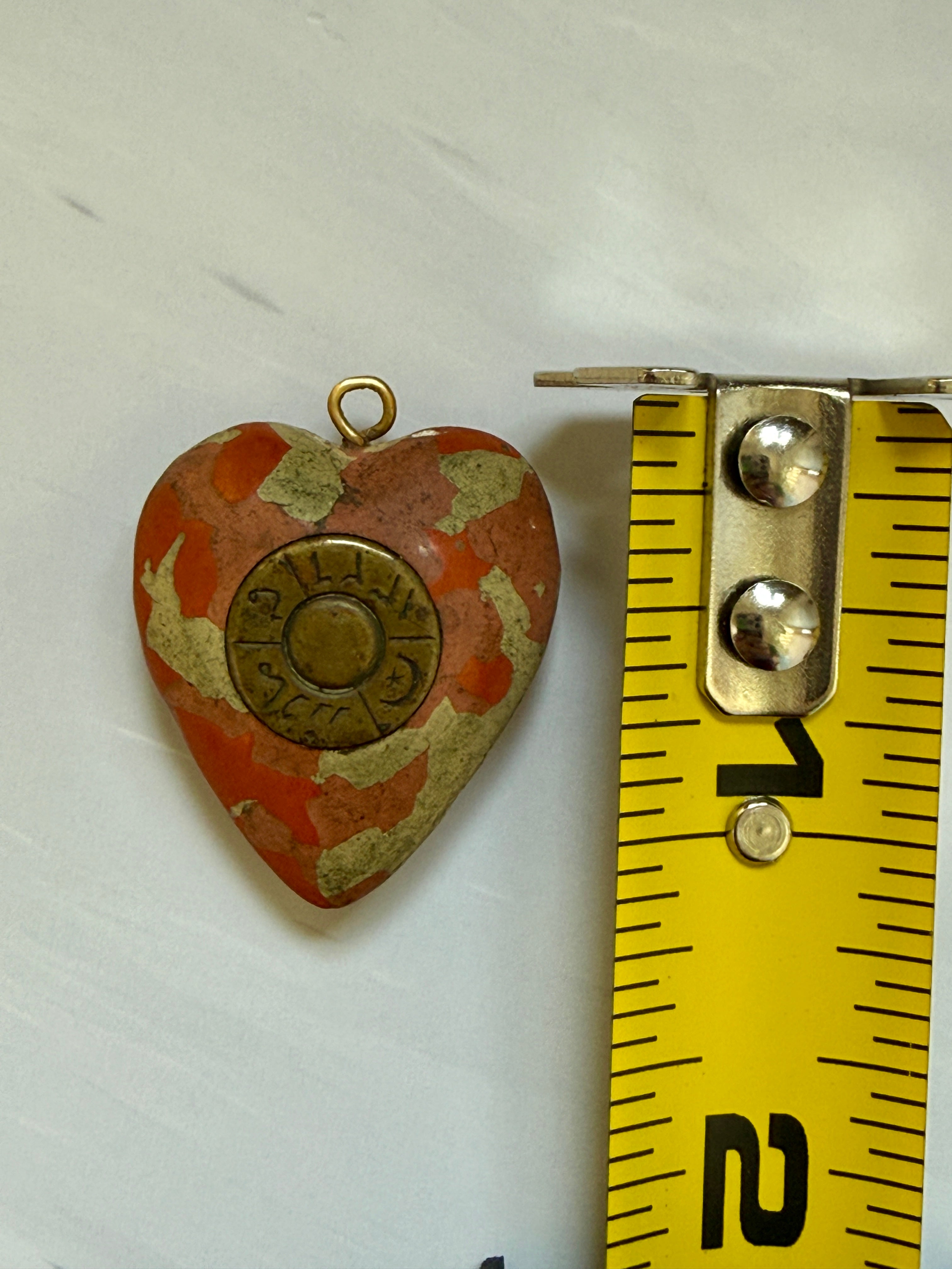 WWI Trench Art Heart Pendant with Turkish Rifle Cartridge Base | Hand Painted Chalk | 1¼"