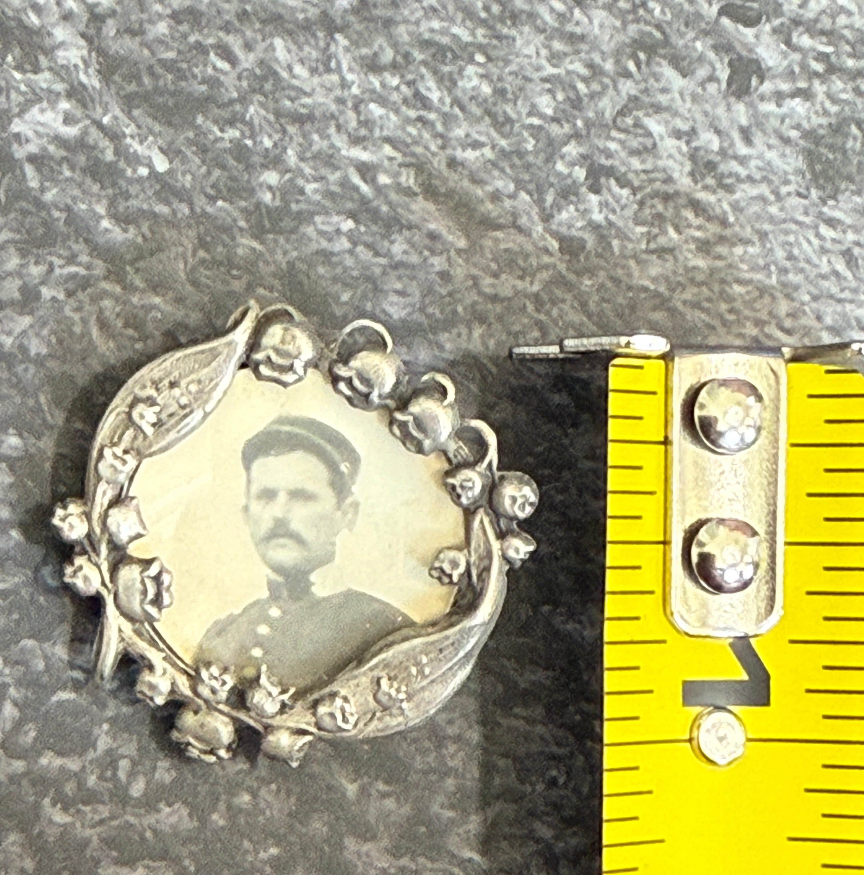 WWI French Sweetheart Brooch with Soldier Portrait – Lily of the Valley – Documented Example