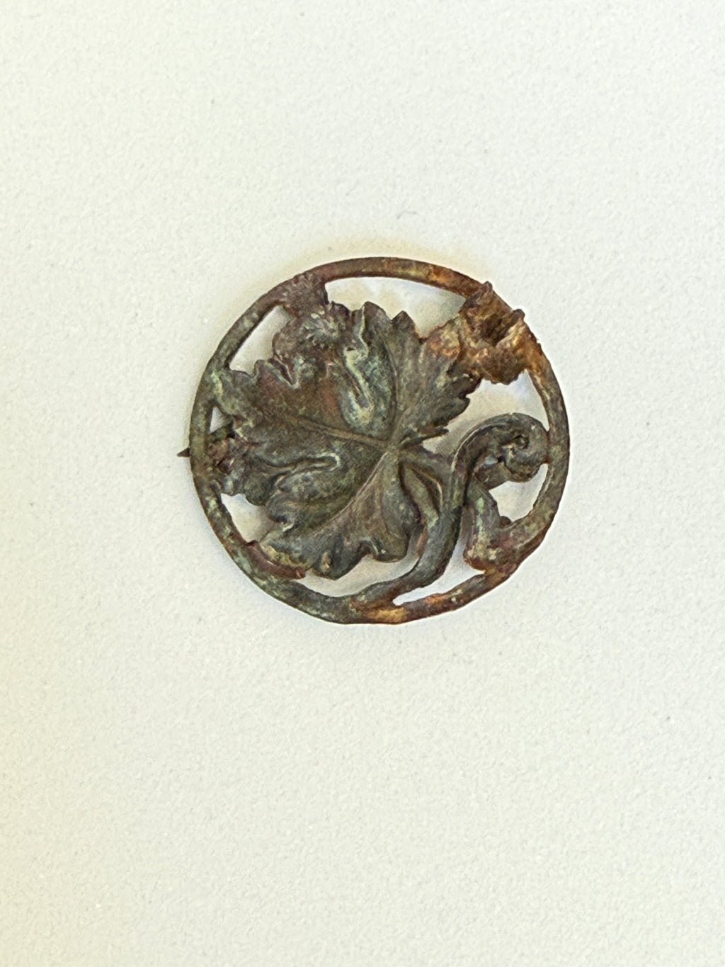 WWI French Sweetheart Brooch – "YPRES" Copper Chestnut Leaf Brooch