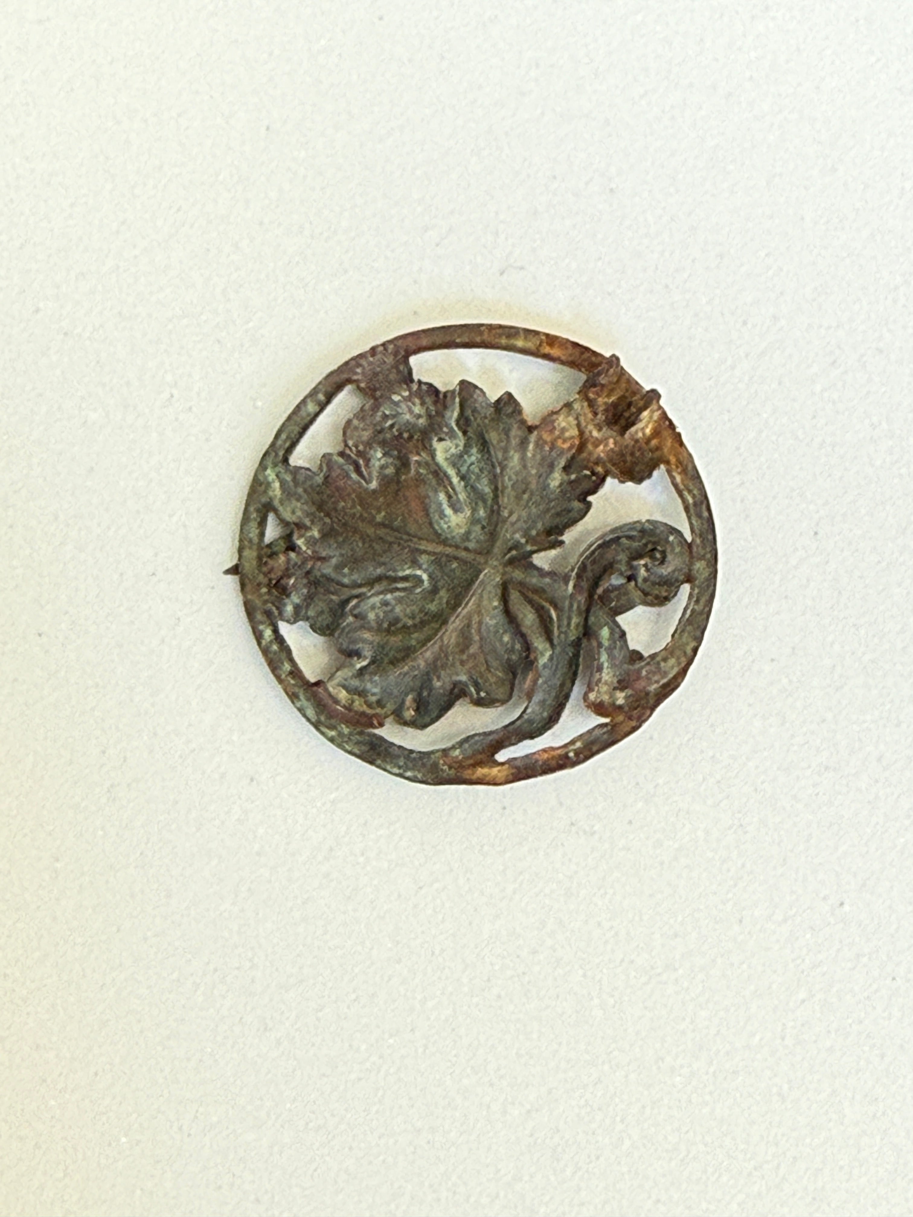 WWI French Sweetheart Brooch – "YPRES" Copper Chestnut Leaf Brooch
