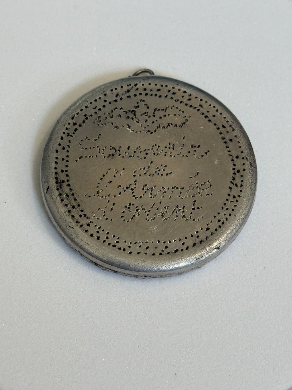 WWI French Soldier Portrait Aluminum Trench Art Pendant – "Souvenir de l'Armée d'Orient"