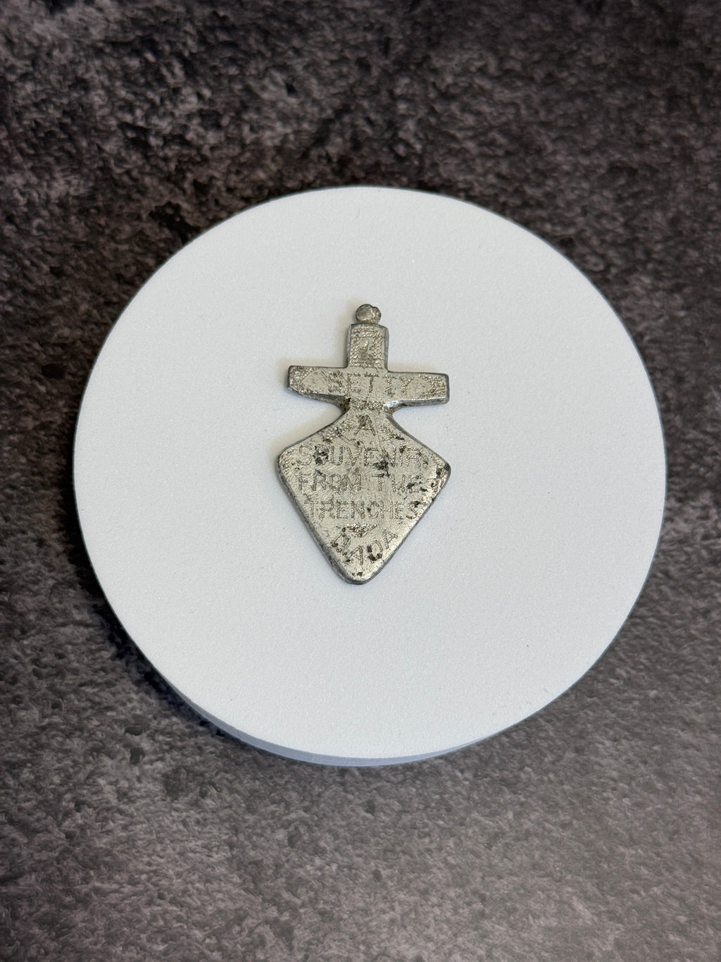 WWI Trench Art Aluminum Pendant – "Betty" Personalized Souvenir From the Trenches "DADA"