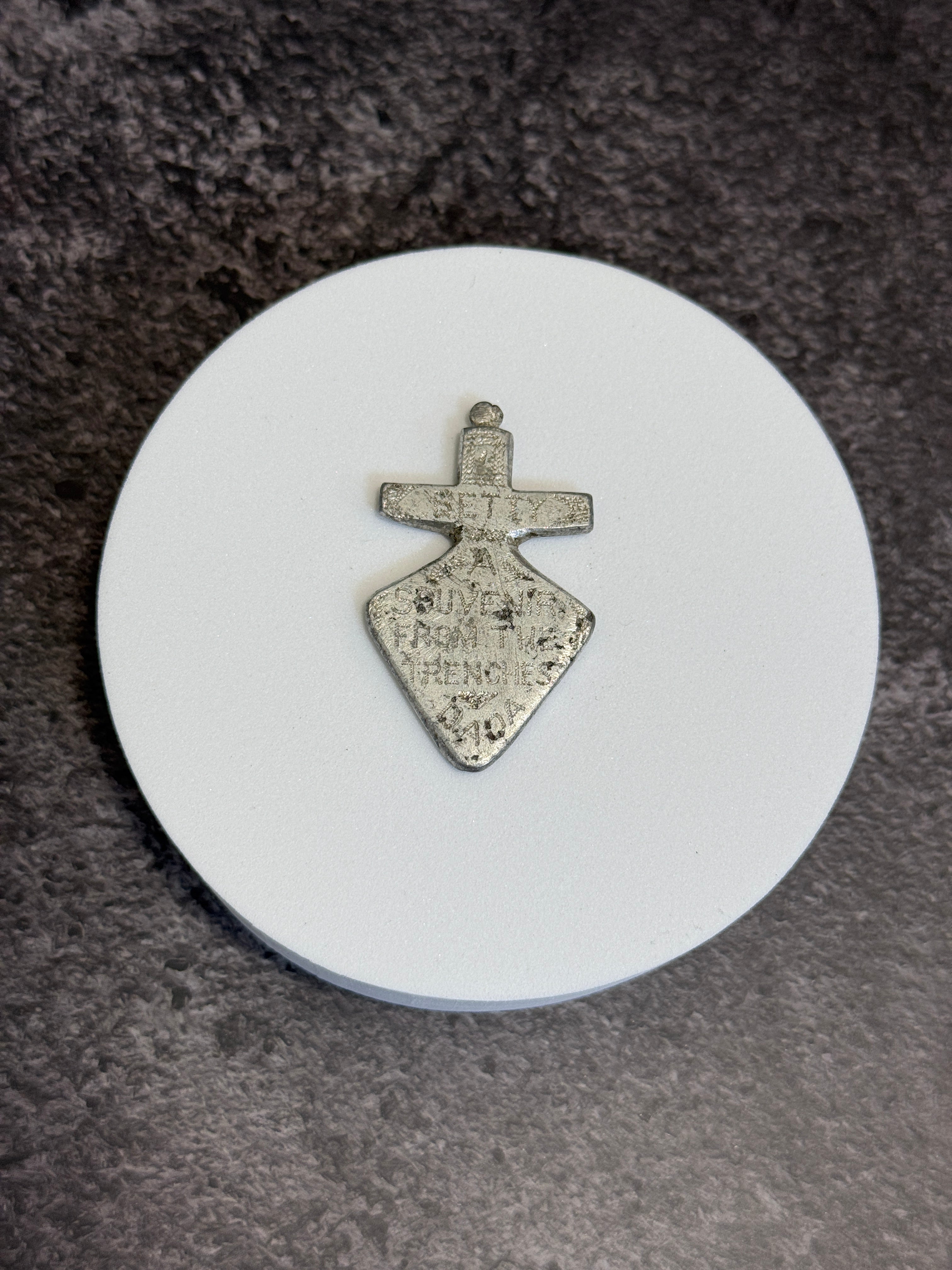 WWI Trench Art Aluminum Pendant – "Betty" Personalized Souvenir From the Trenches "DADA"