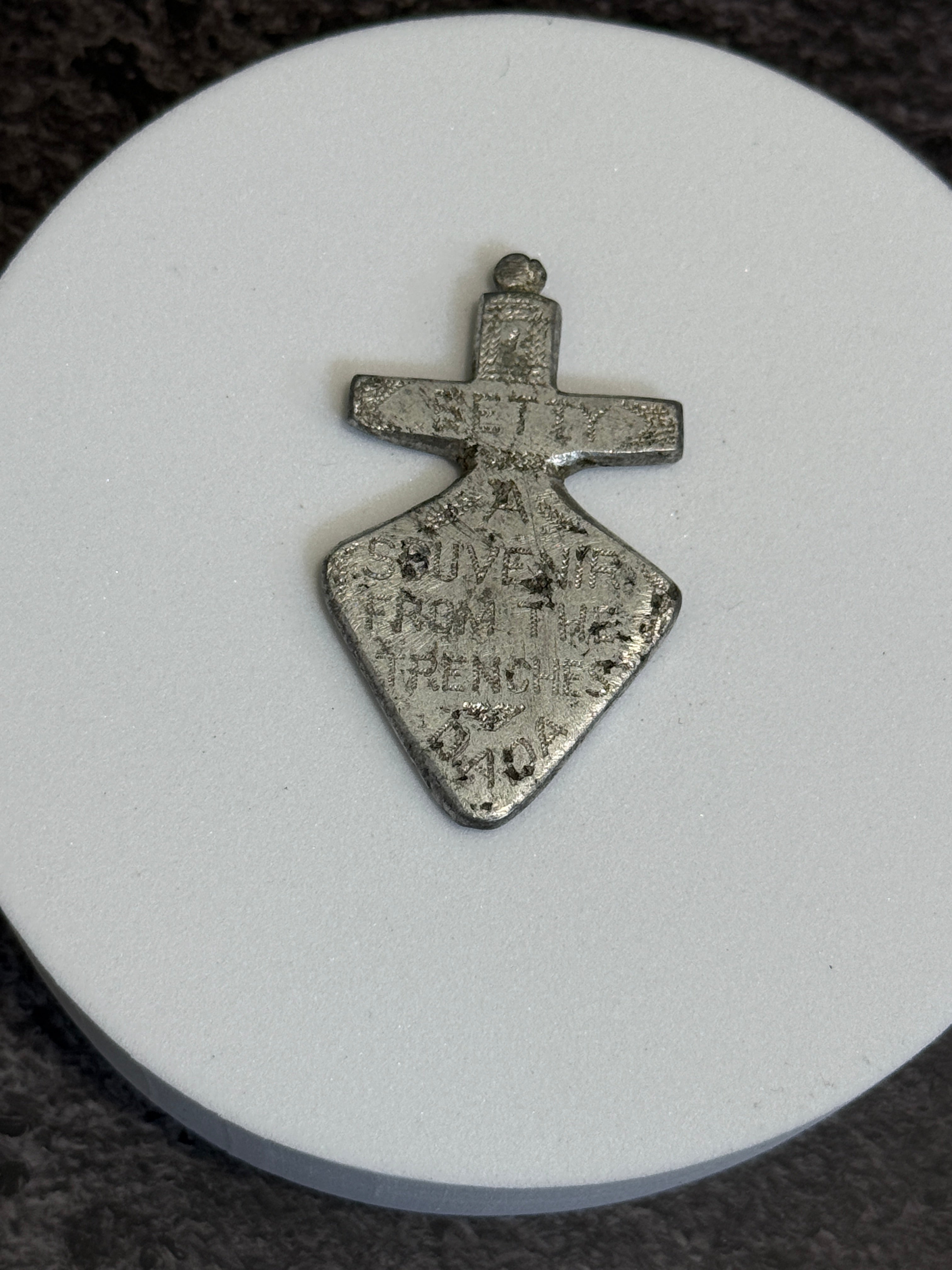 WWI Trench Art Aluminum Pendant – "Betty" Personalized Souvenir From the Trenches "DADA"