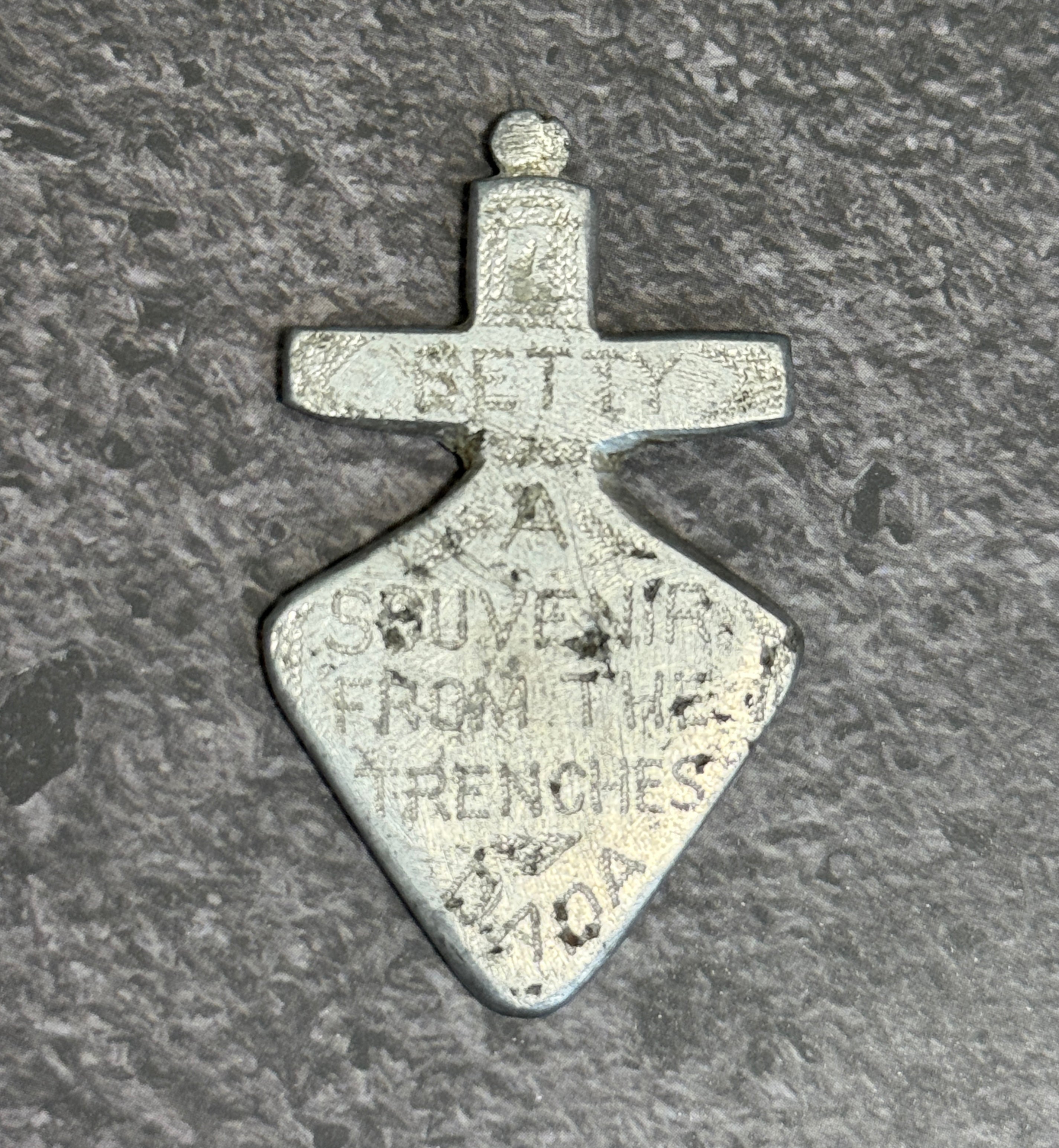 WWI Trench Art Aluminum Pendant – "Betty" Personalized Souvenir From the Trenches "DADA"