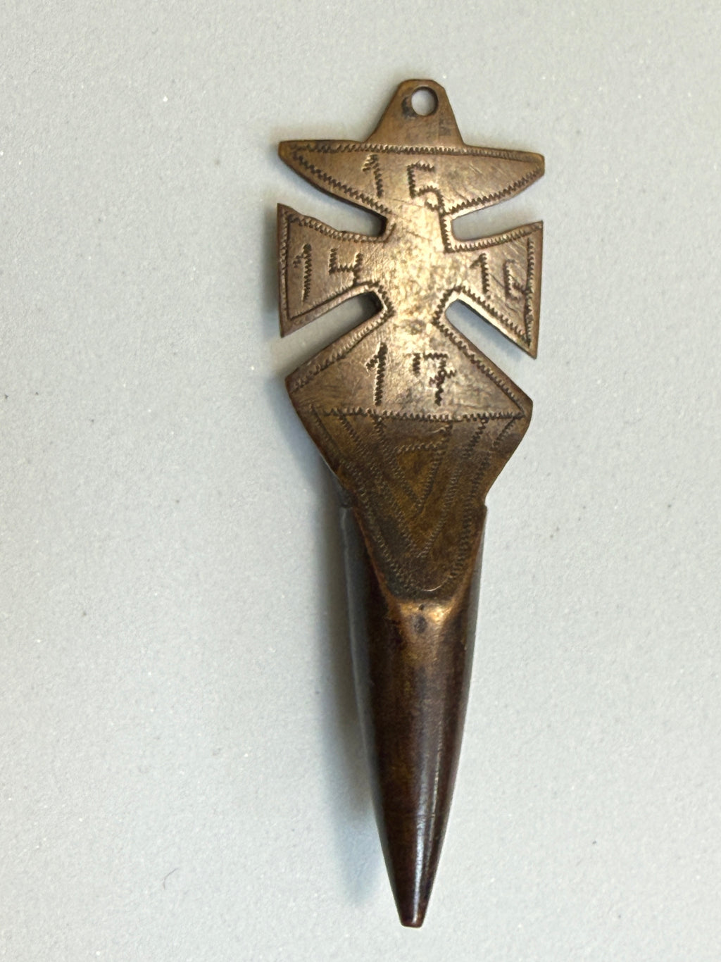 WWI Trench Art Bullet Pendant | Iron Cross Form, Dated 1914–1918