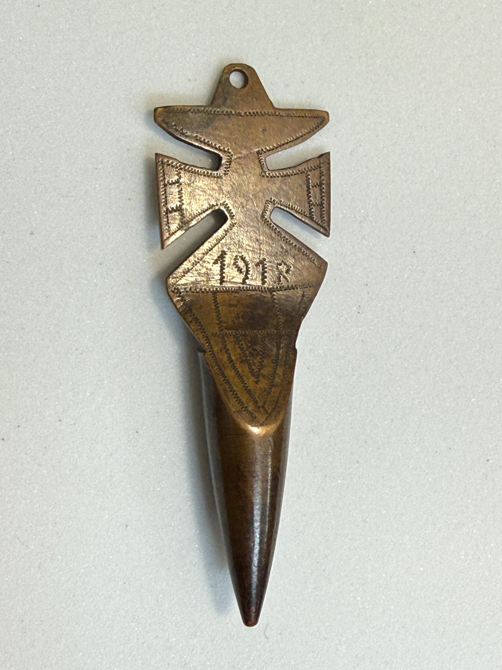 WWI Trench Art Bullet Pendant | Iron Cross Form, Dated 1914–1918