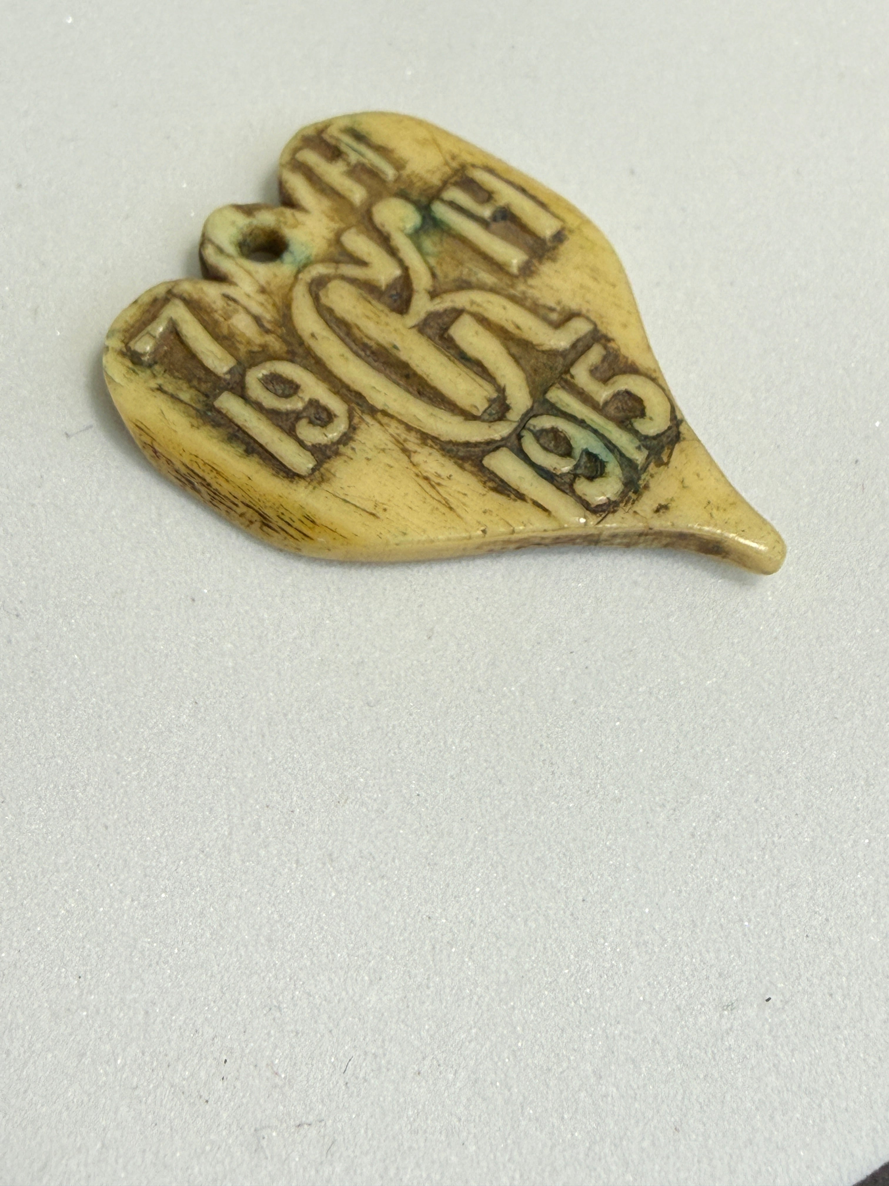 WWI Carved Bone Heart Pendant | Trench Art |