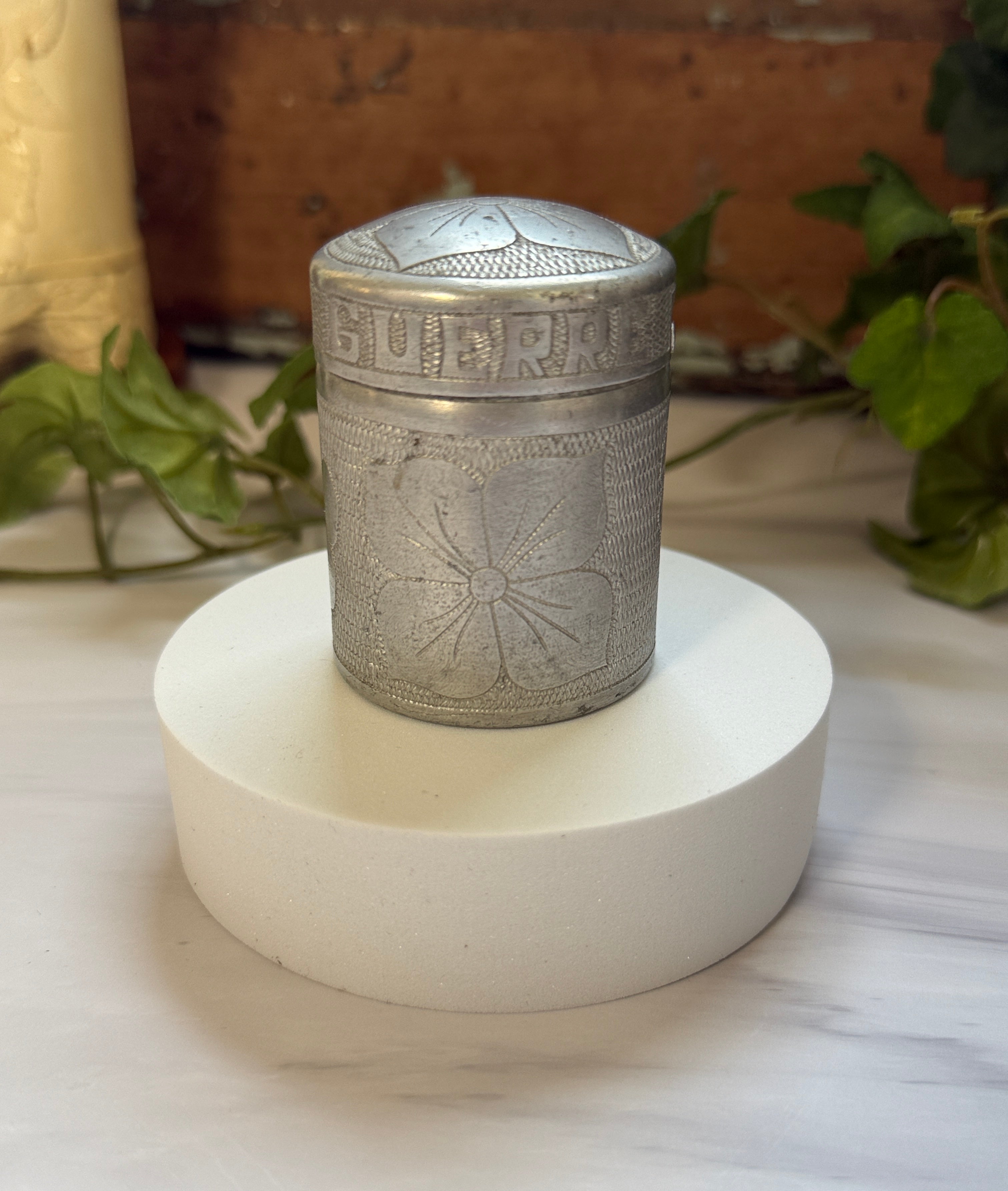 WWII Belgian Aluminum Trench Art Treasure Box | Engraved "Guerre" & "Rita"